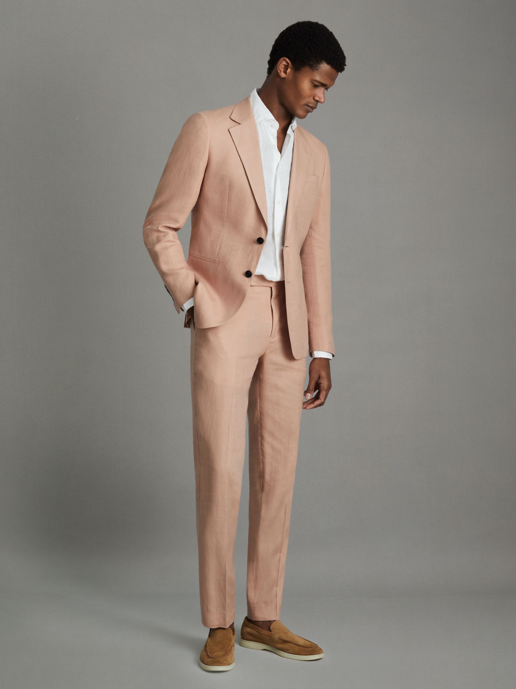 Linen Tapered Trousers Slim-Fit in Pink - Image 1 of 6