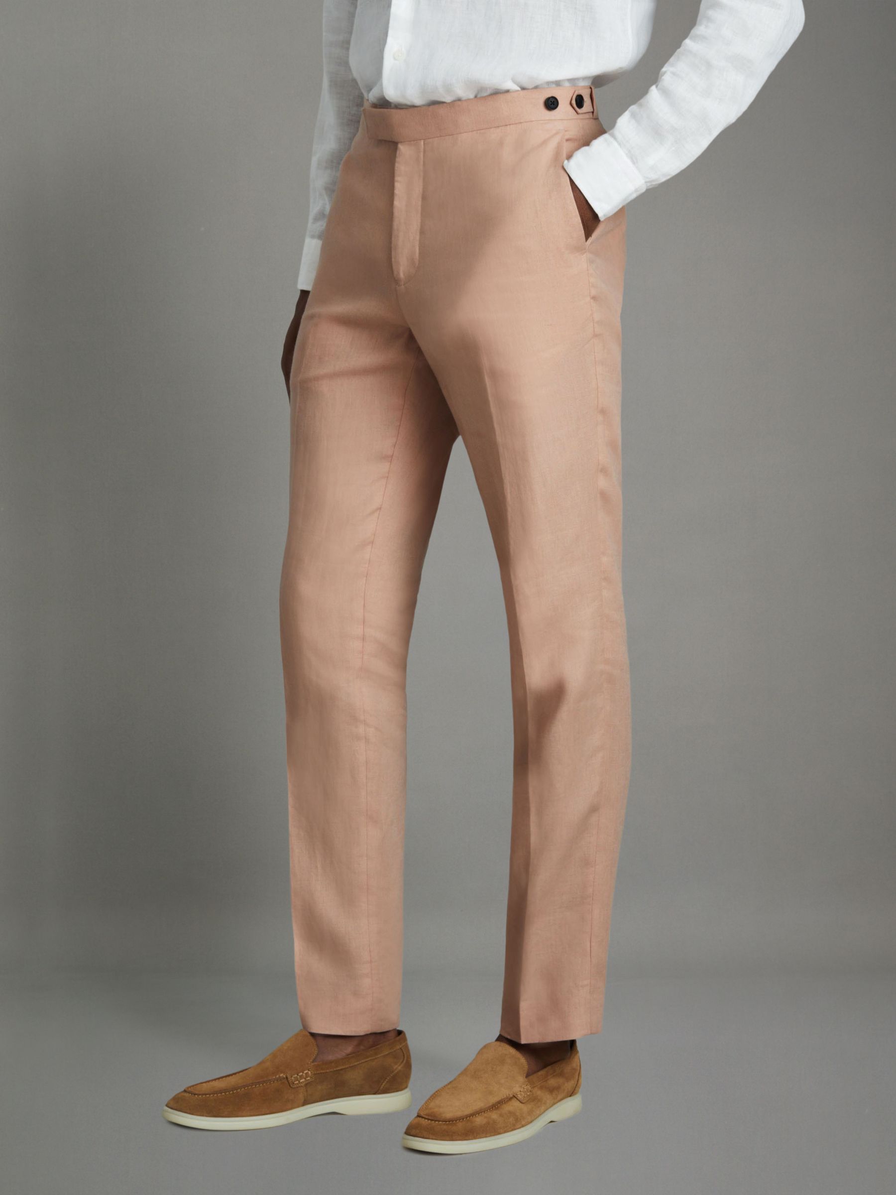 Linen Tapered Trousers Slim-Fit in Pink - Image 3 of 6