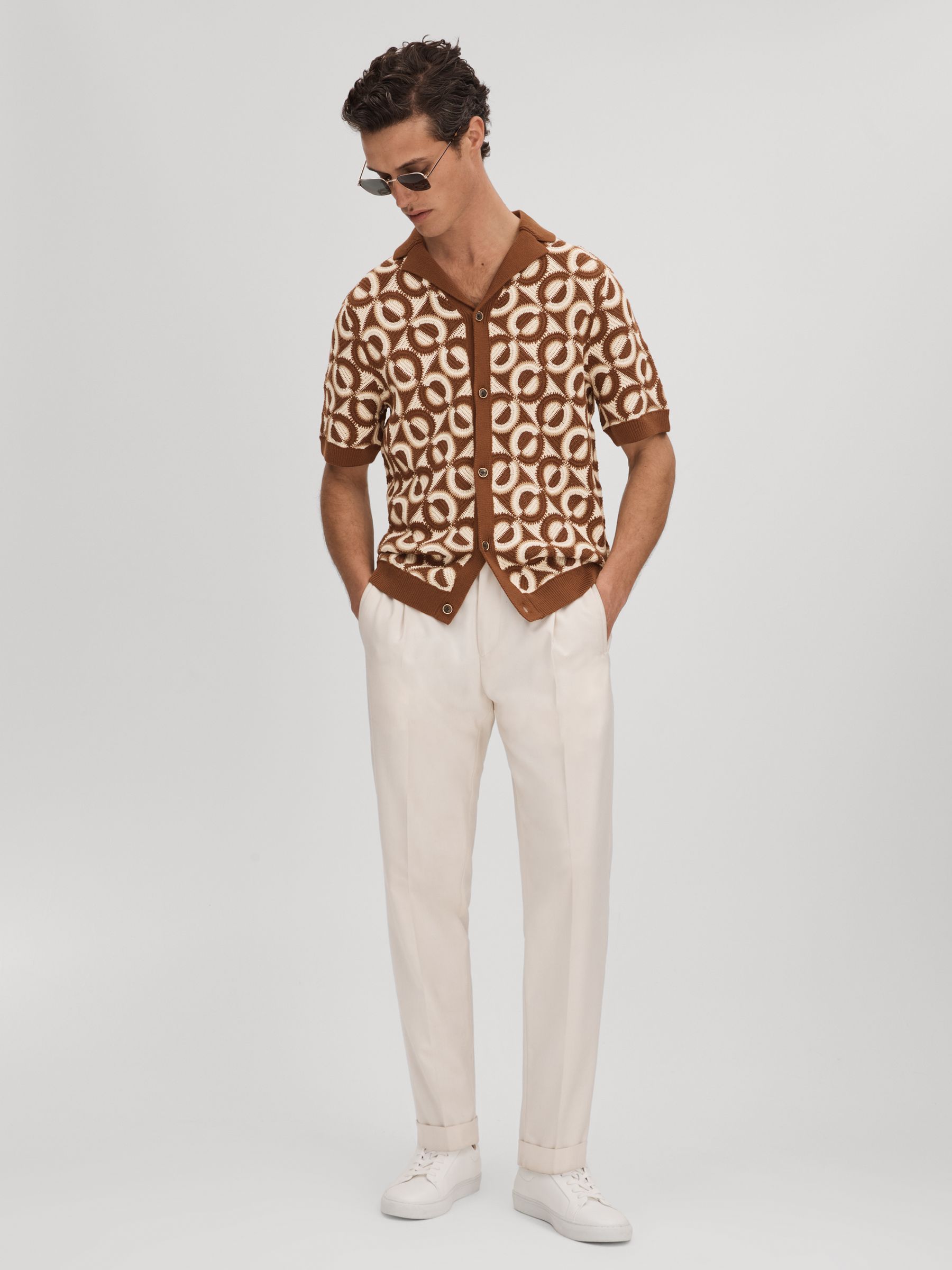 Crochet Cuban Collar Shirt in Tobacco - Image 3 of 7