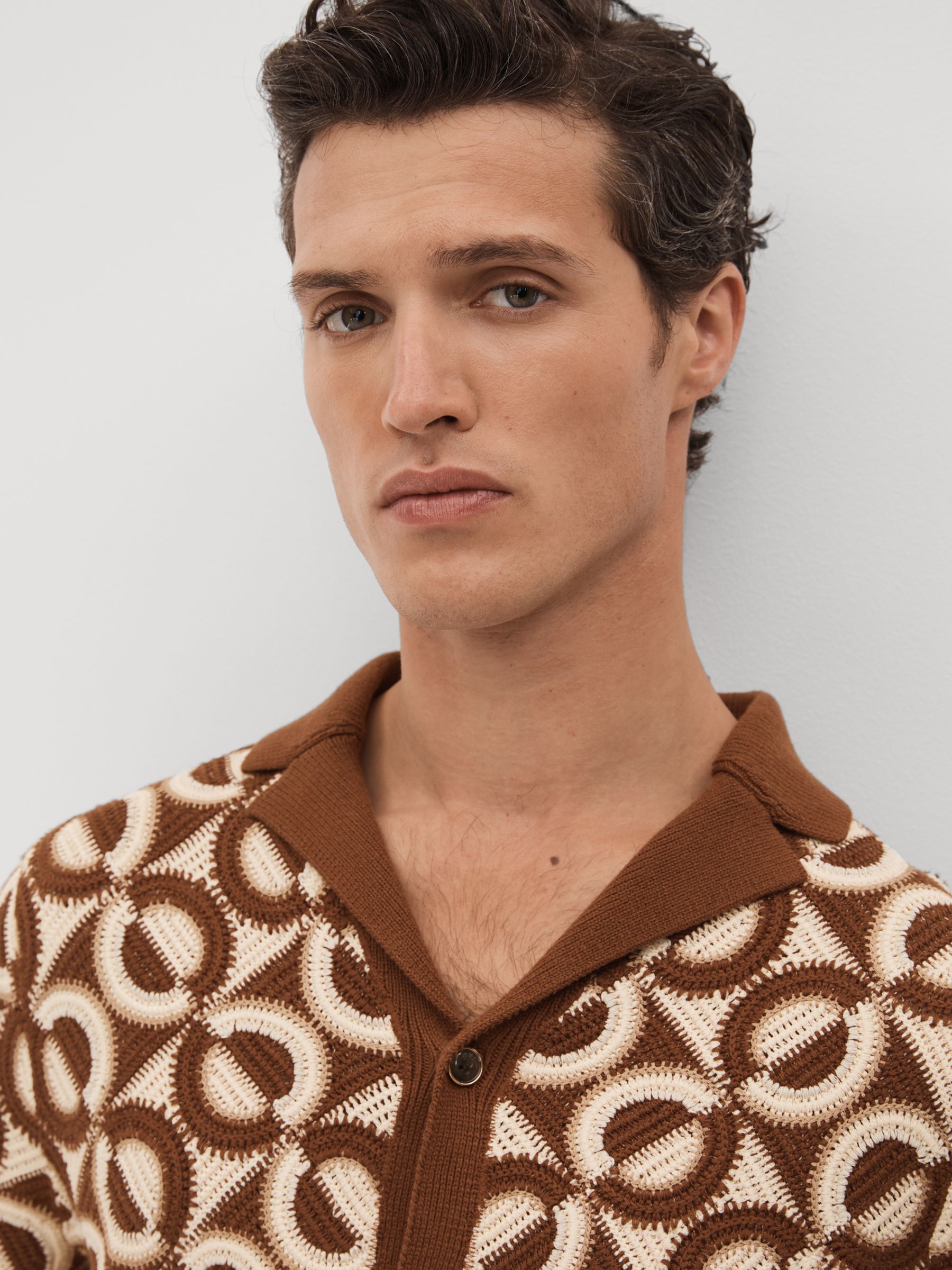 Crochet Cuban Collar Shirt in Tobacco - Image 4 of 7