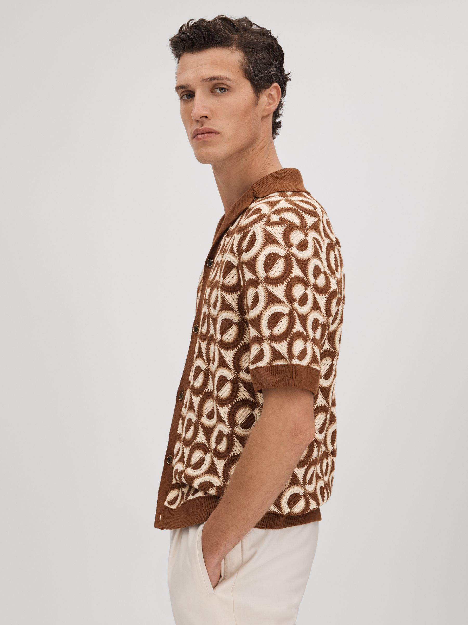 Crochet Cuban Collar Shirt in Tobacco - Image 5 of 7