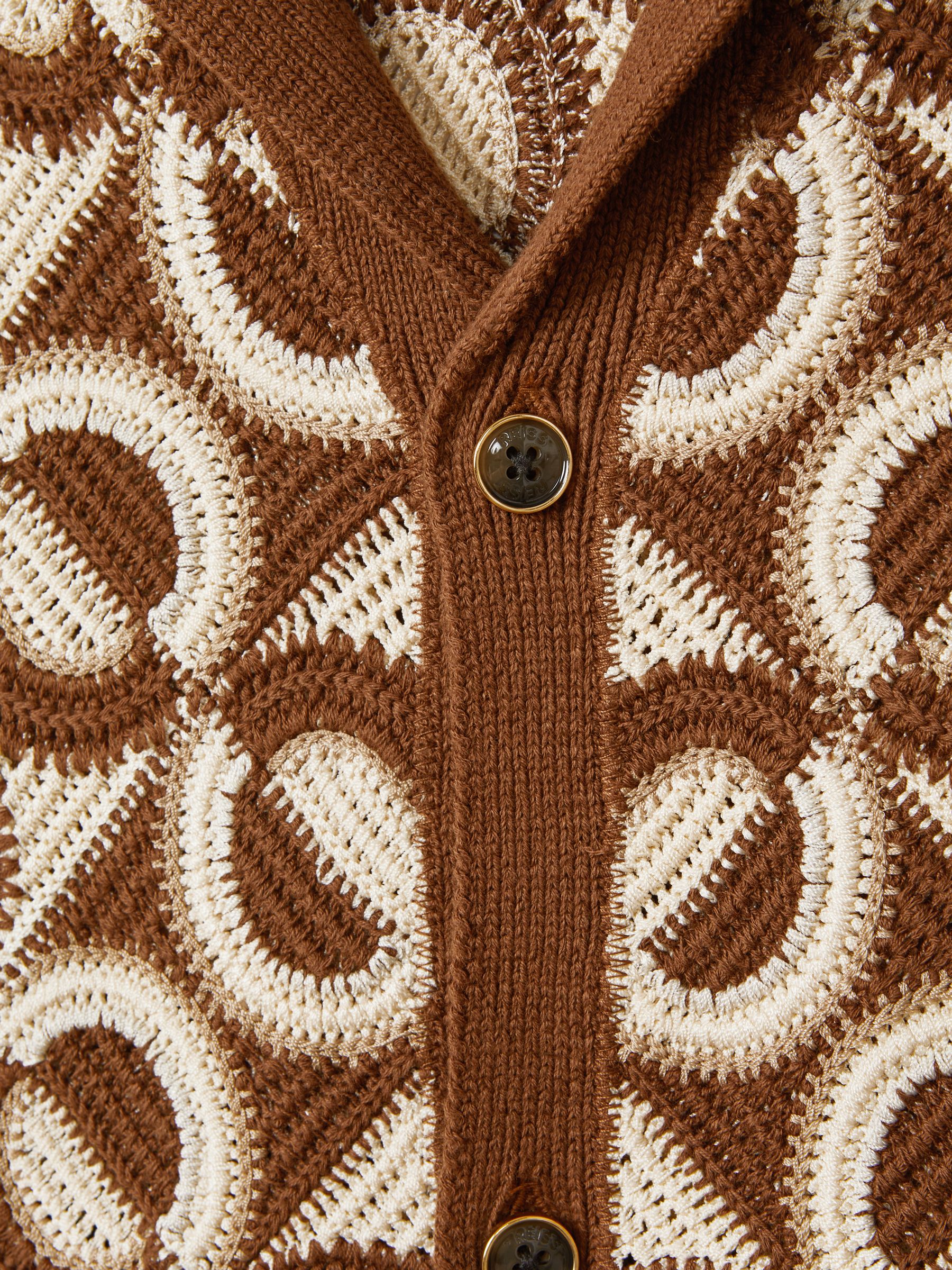 Crochet Cuban Collar Shirt in Tobacco - Image 7 of 7