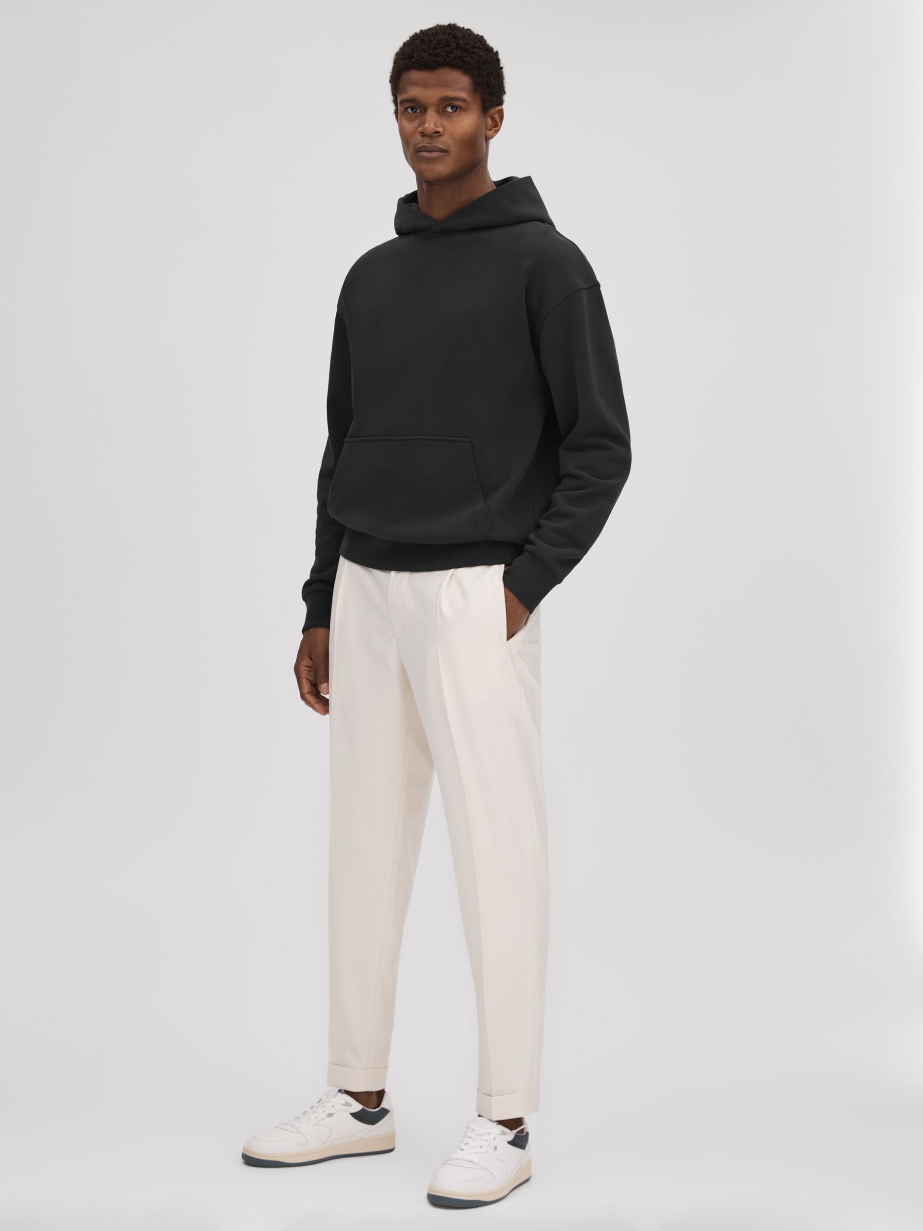 Casual Fit Cotton Hoodie in Washed Black - Image 3 of 5