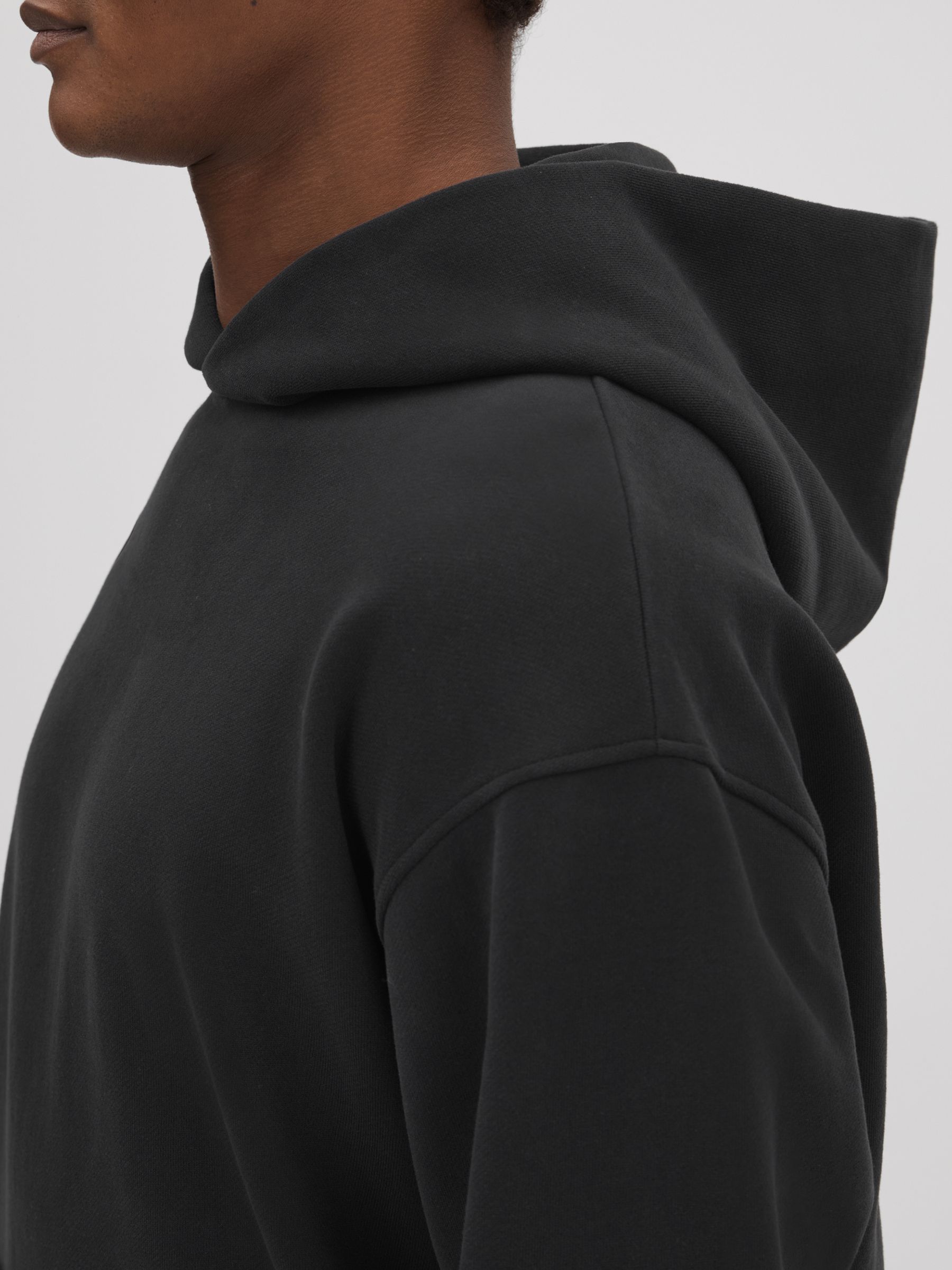Casual Fit Cotton Hoodie in Washed Black - Image 4 of 5