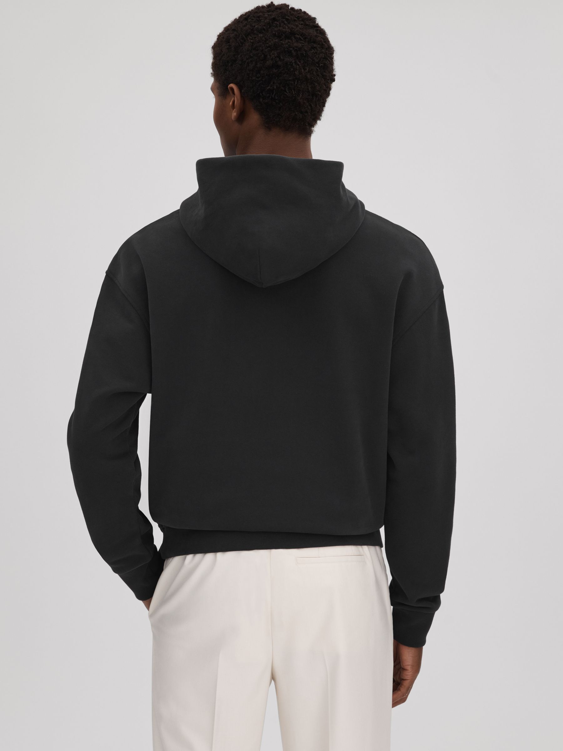 Casual Fit Cotton Hoodie in Washed Black - Image 5 of 5