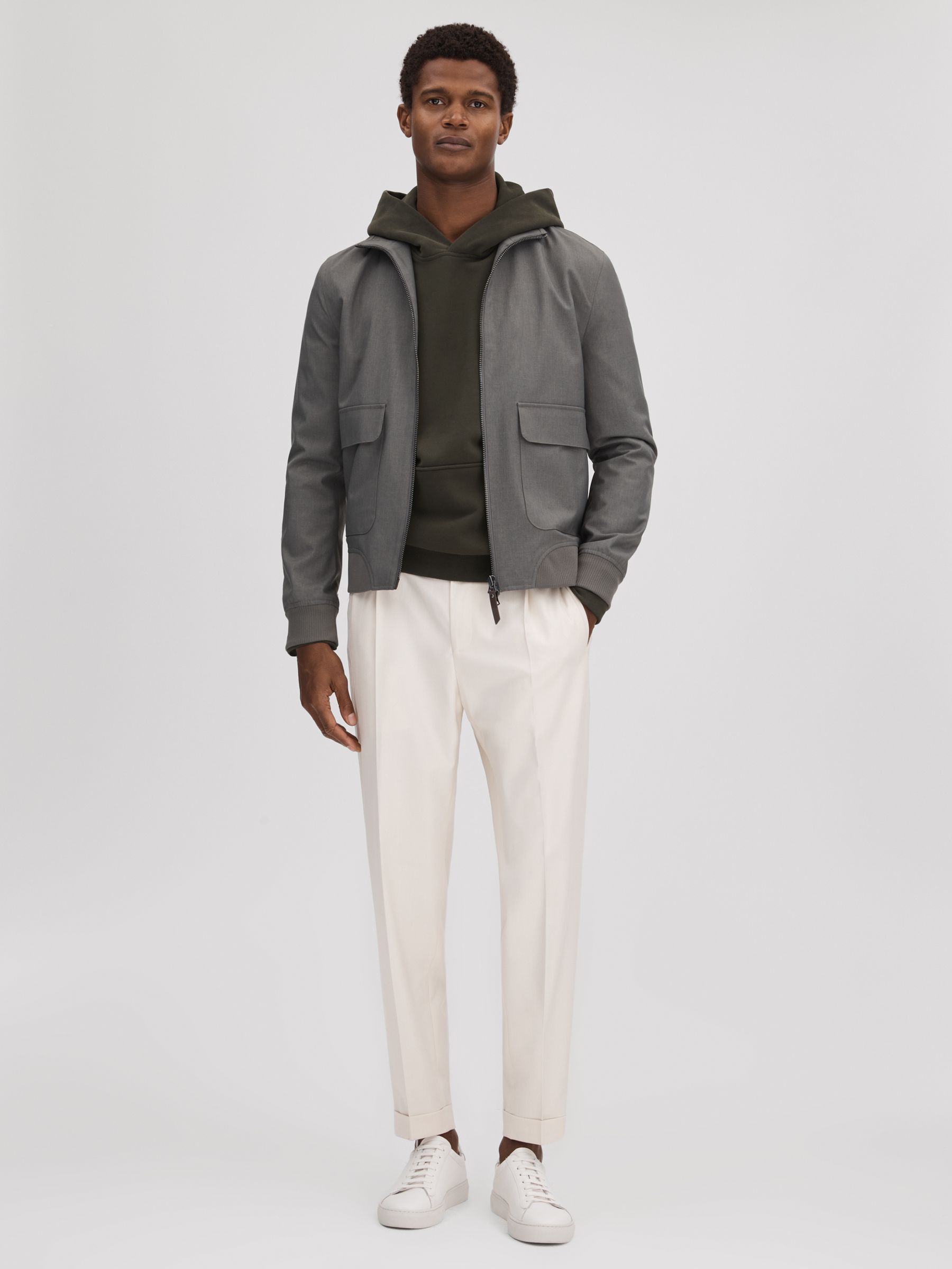 Casual Fit Cotton Hoodie in Khaki - Image 3 of 5