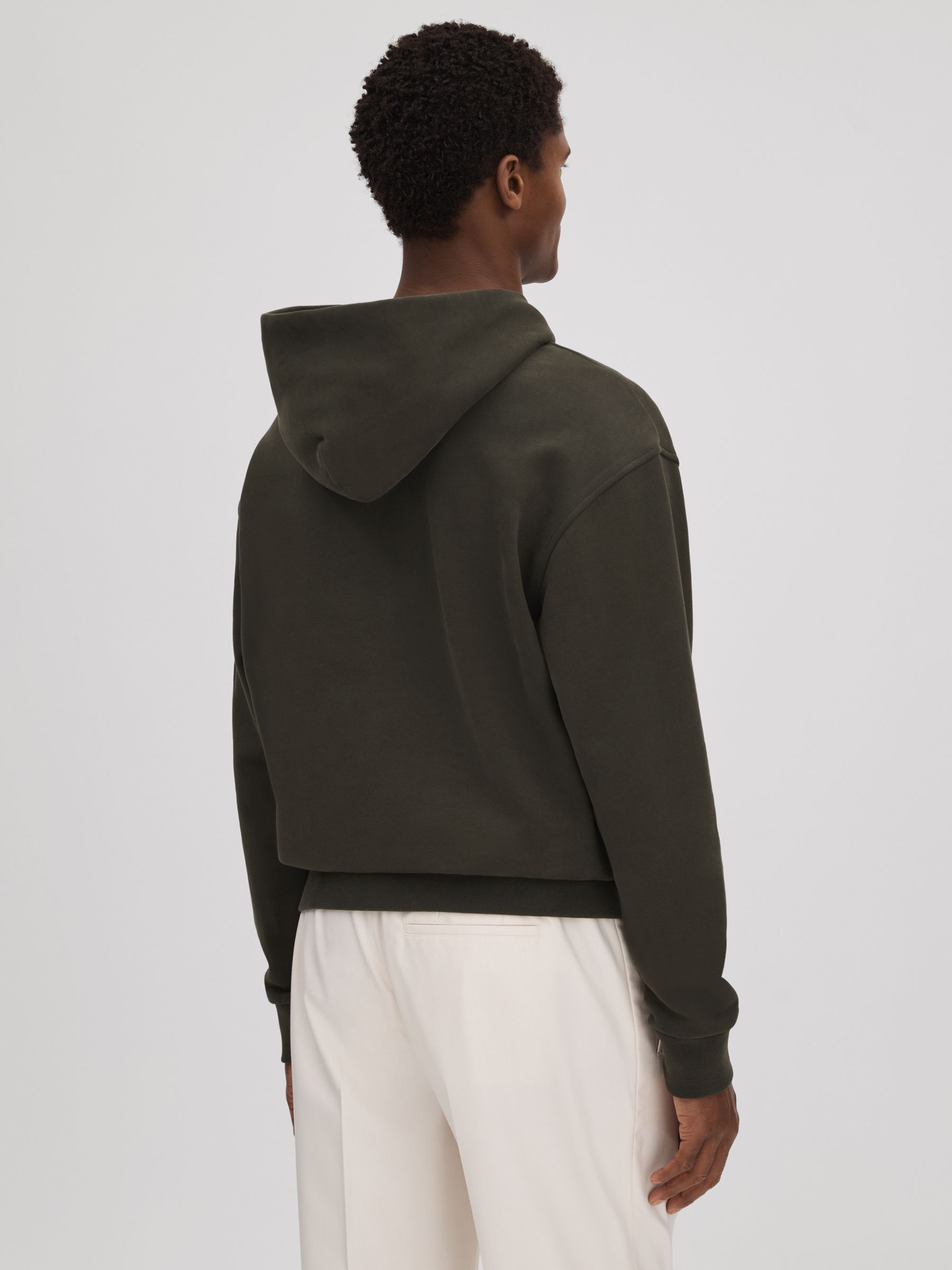 Casual Fit Cotton Hoodie in Khaki - Image 4 of 5