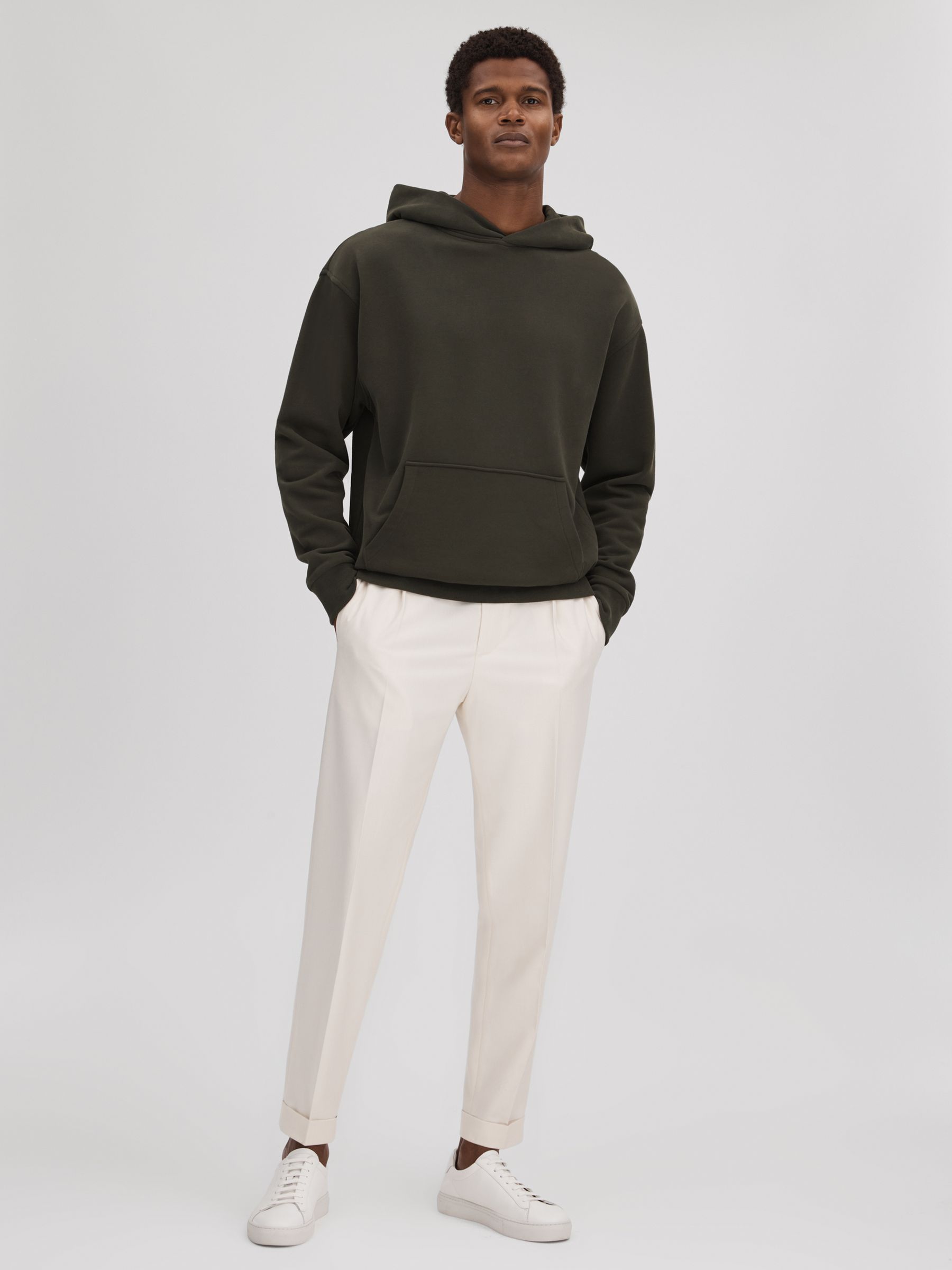 Casual Fit Cotton Hoodie in Khaki - Image 5 of 5