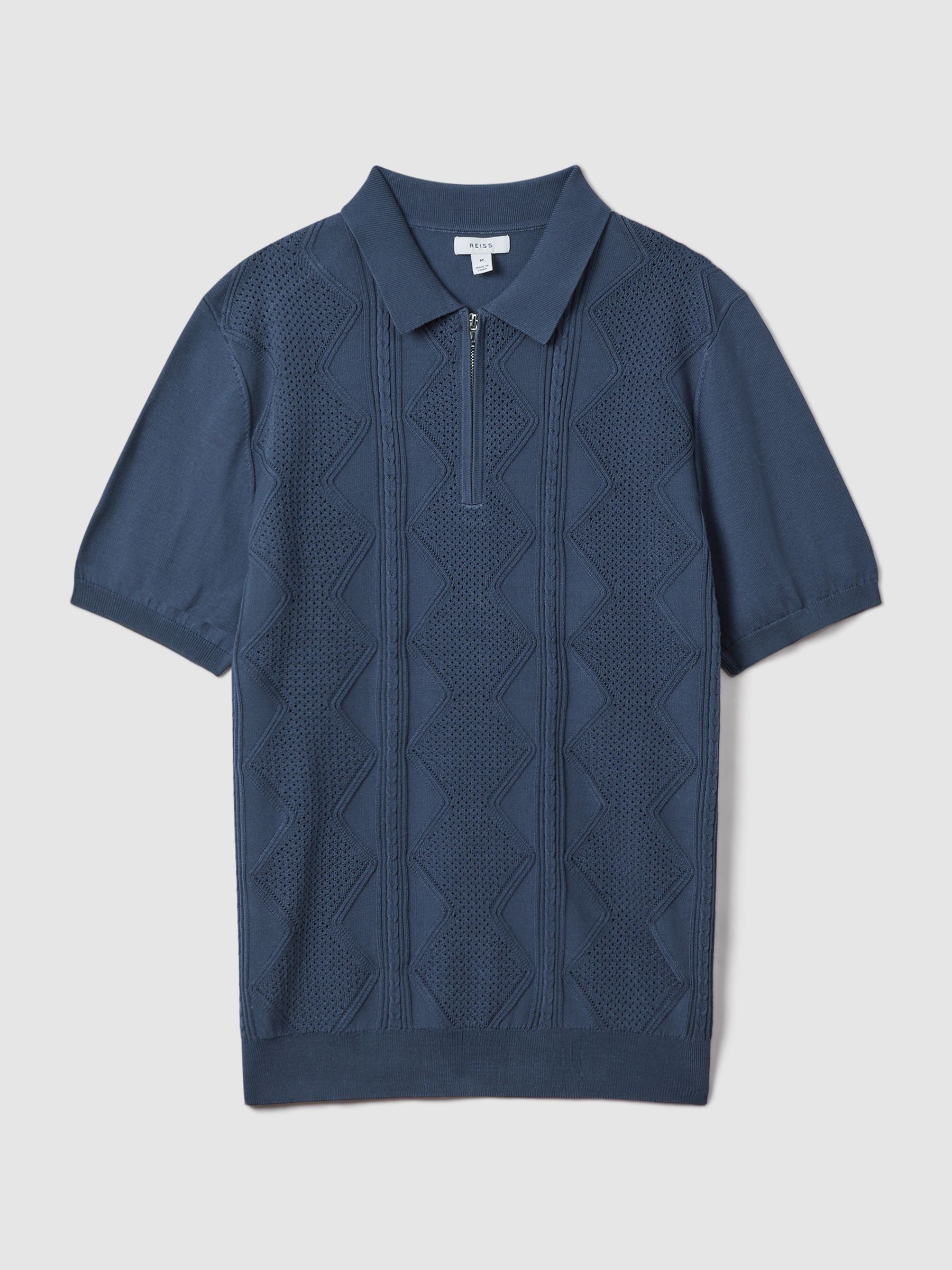 Cotton Half-Zip Polo Shirt in Blue Smoke - Image 2 of 6