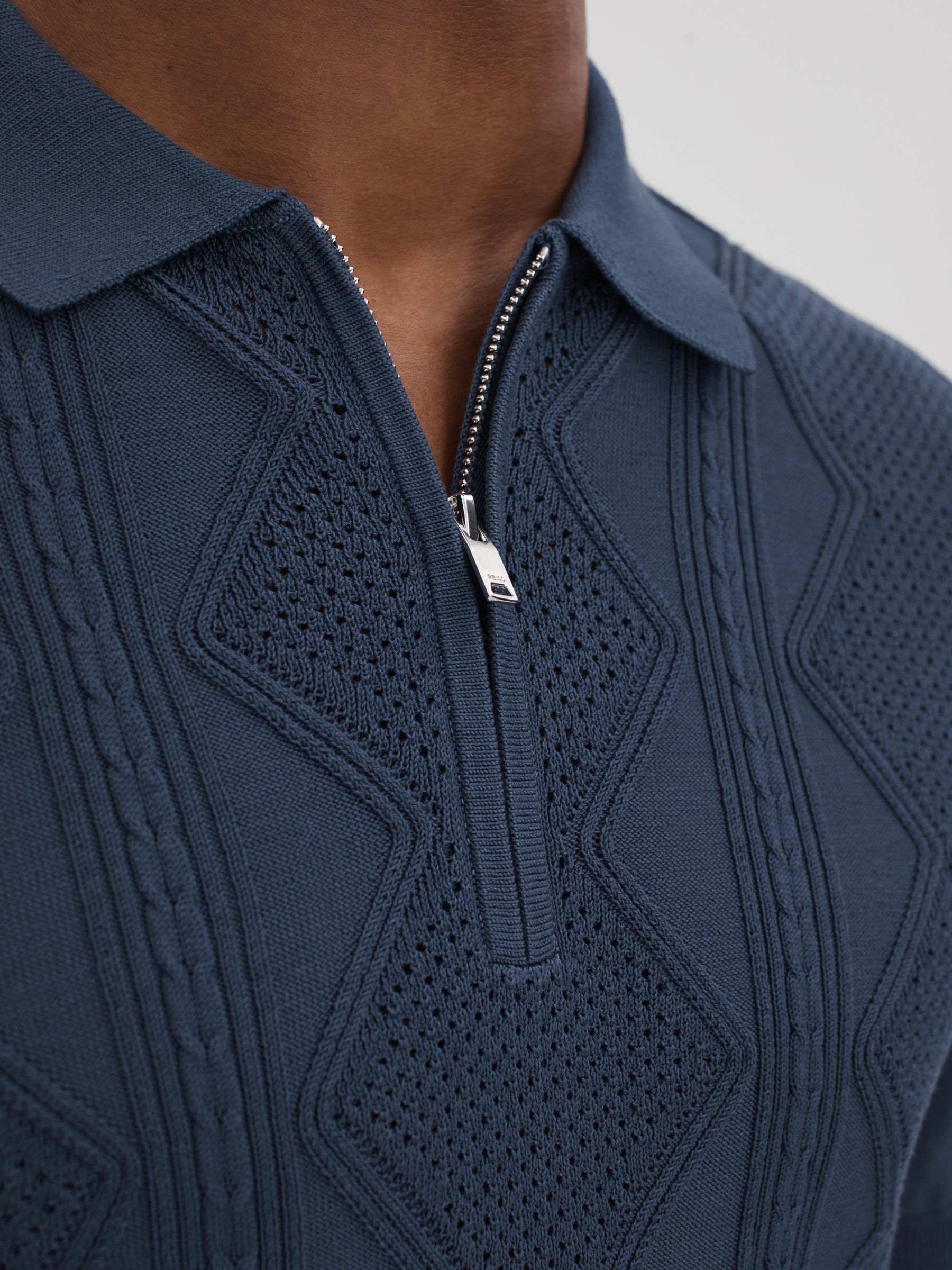 Cotton Half-Zip Polo Shirt in Blue Smoke - Image 4 of 6