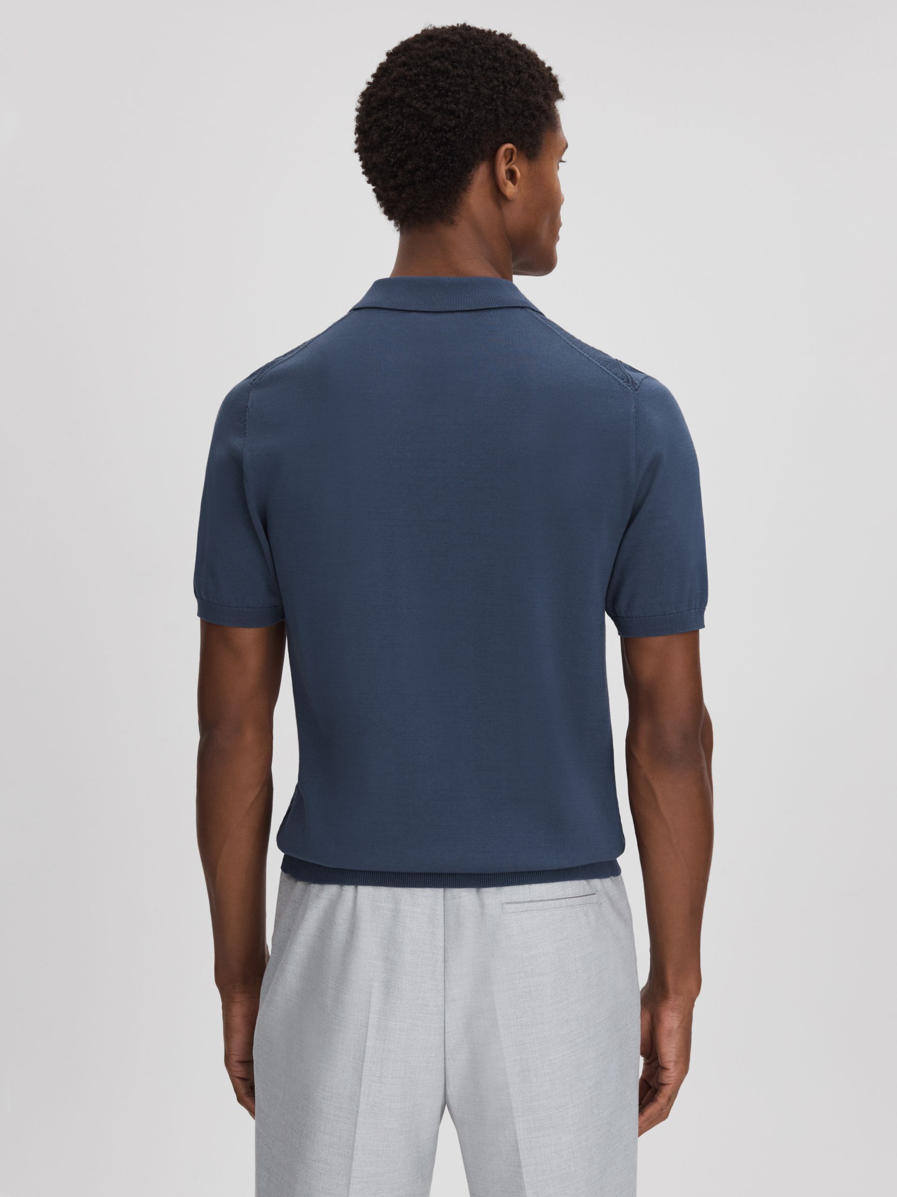 Cotton Half-Zip Polo Shirt in Blue Smoke - Image 5 of 6