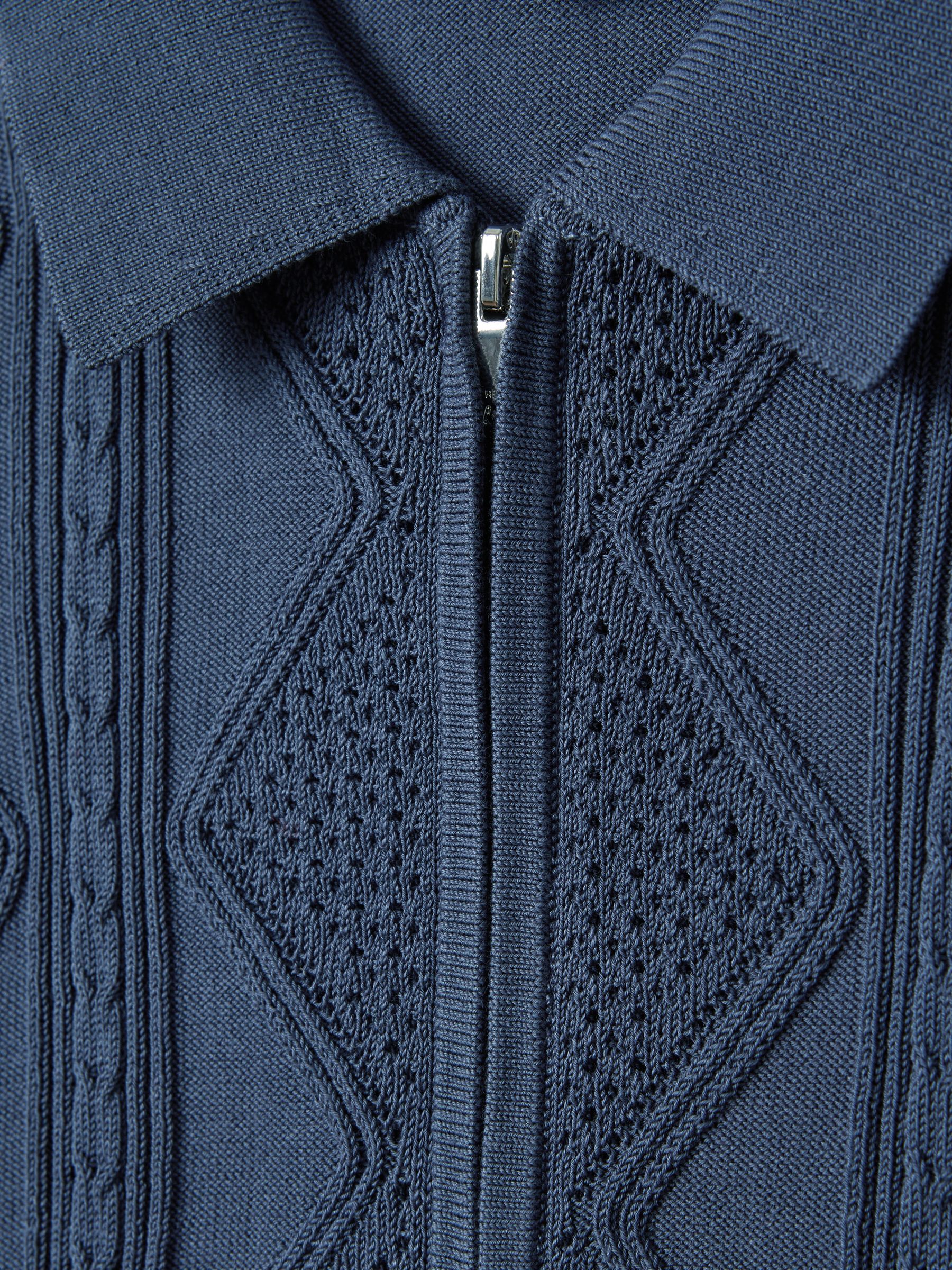 Cotton Half-Zip Polo Shirt in Blue Smoke - Image 6 of 6