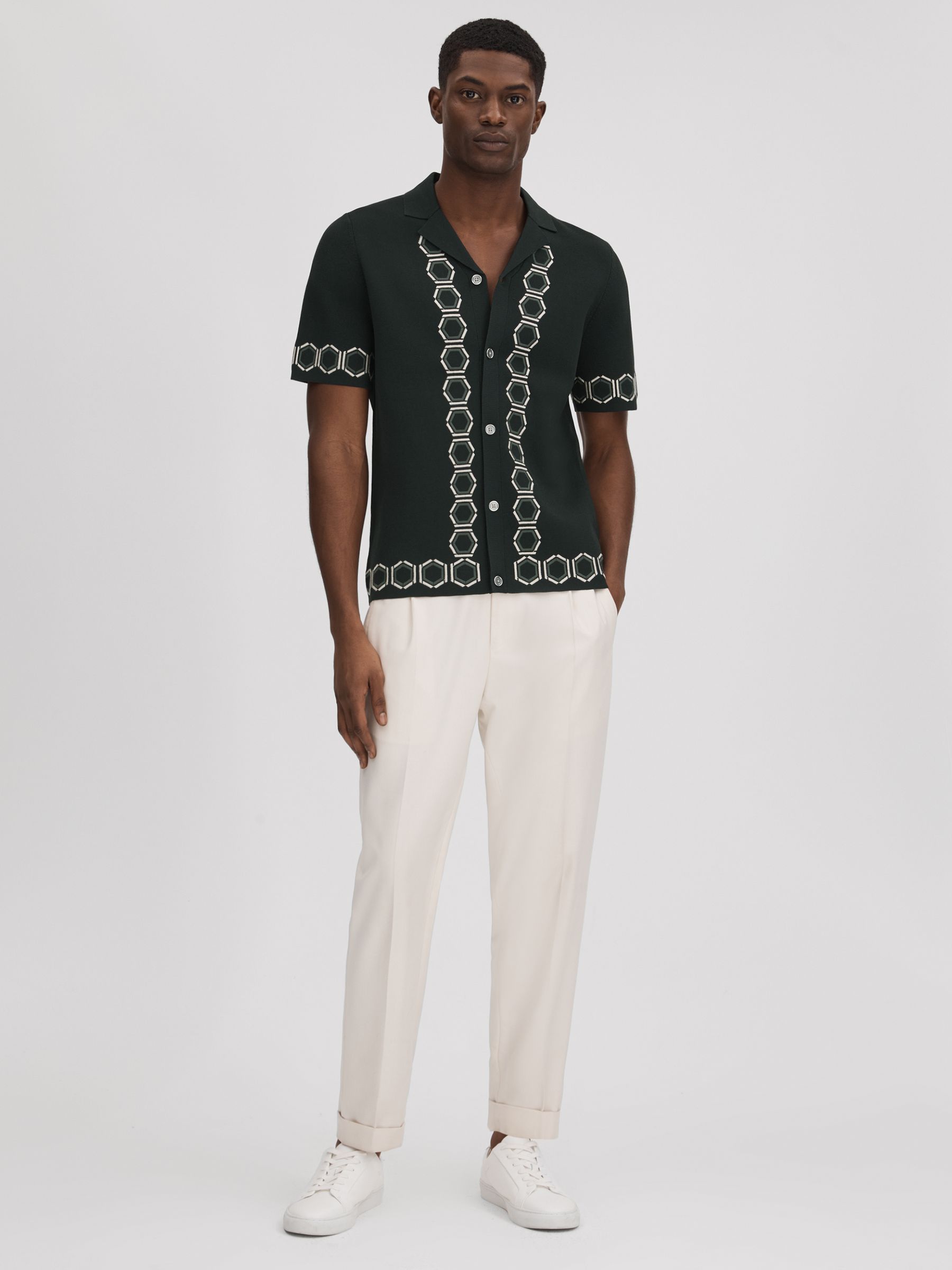 Knitted Cuban Collar Shirt in Hunting Green - Image 3 of 7