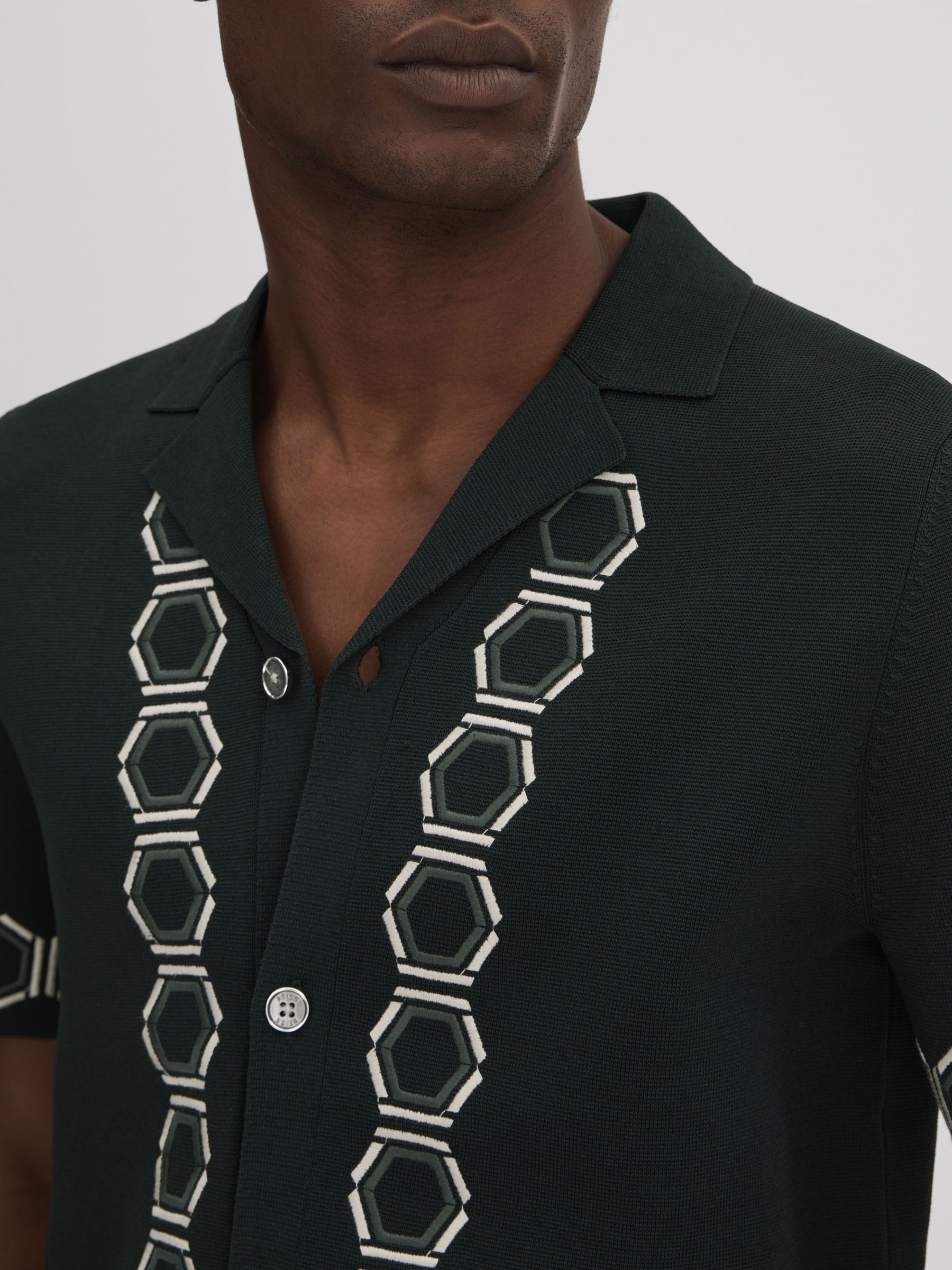 Knitted Cuban Collar Shirt in Hunting Green - Image 4 of 7