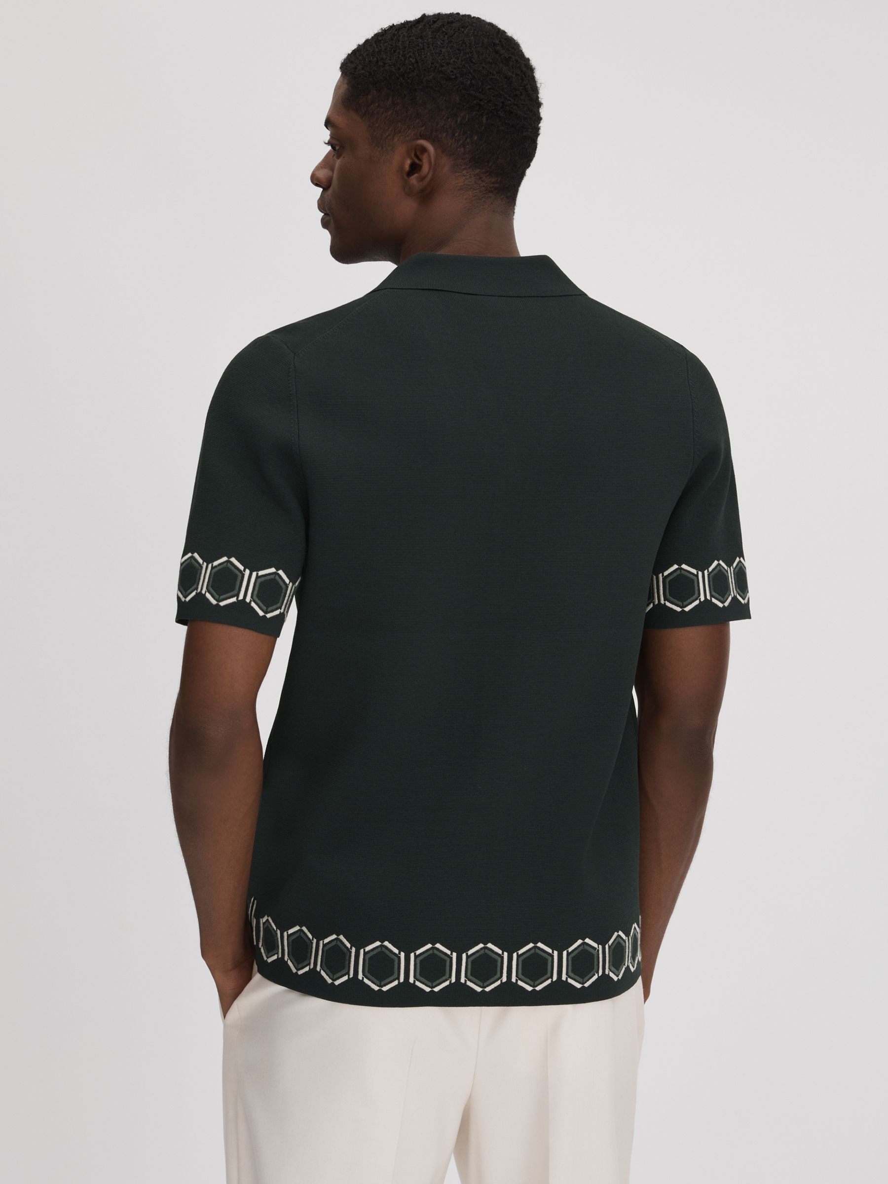 Knitted Cuban Collar Shirt in Hunting Green - Image 5 of 7