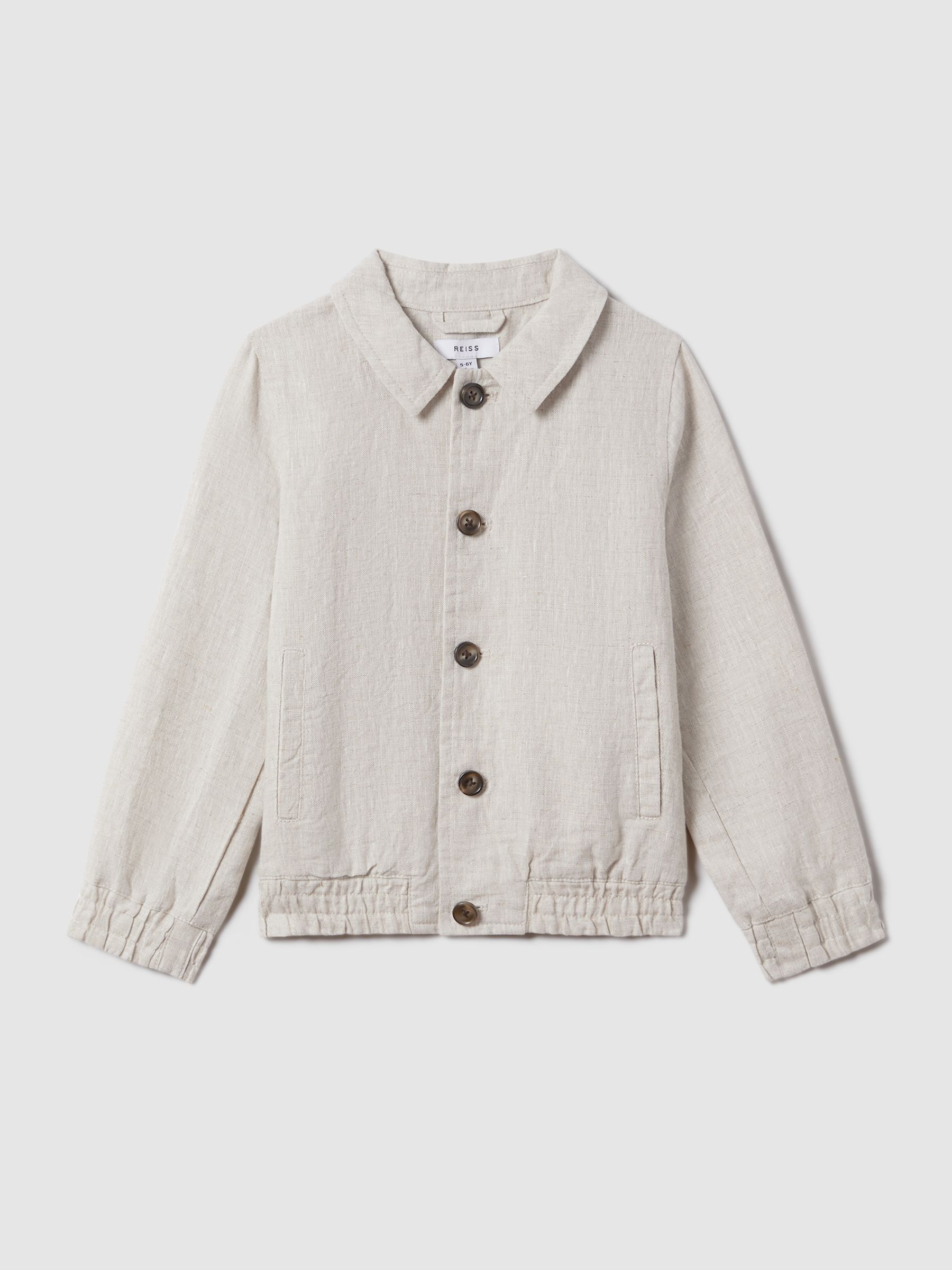 9-13 yrs Linen Elasticated Trim Bomber Jacket in Stone - Image 2 of 6