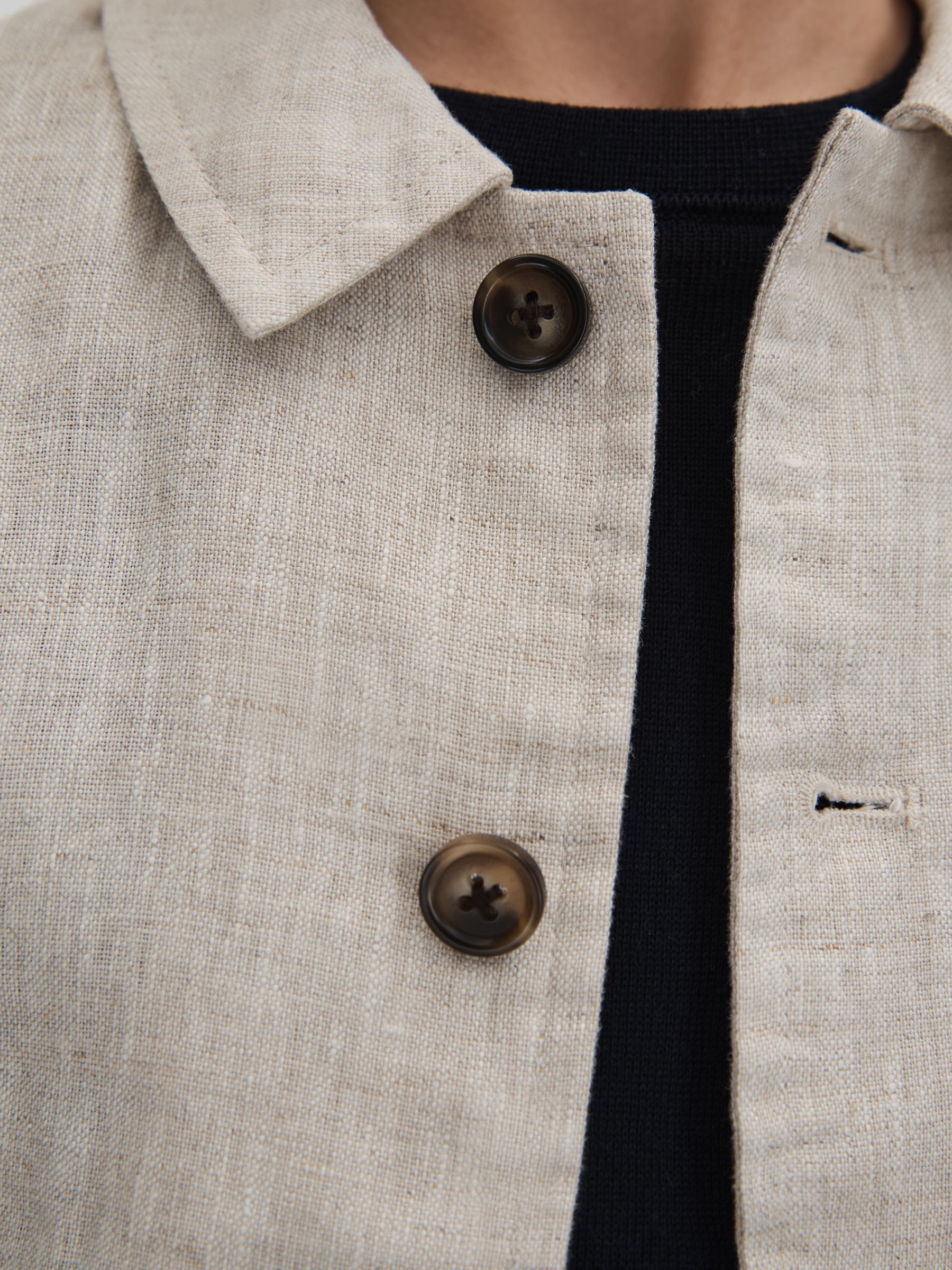 9-13 yrs Linen Elasticated Trim Bomber Jacket in Stone - Image 4 of 6