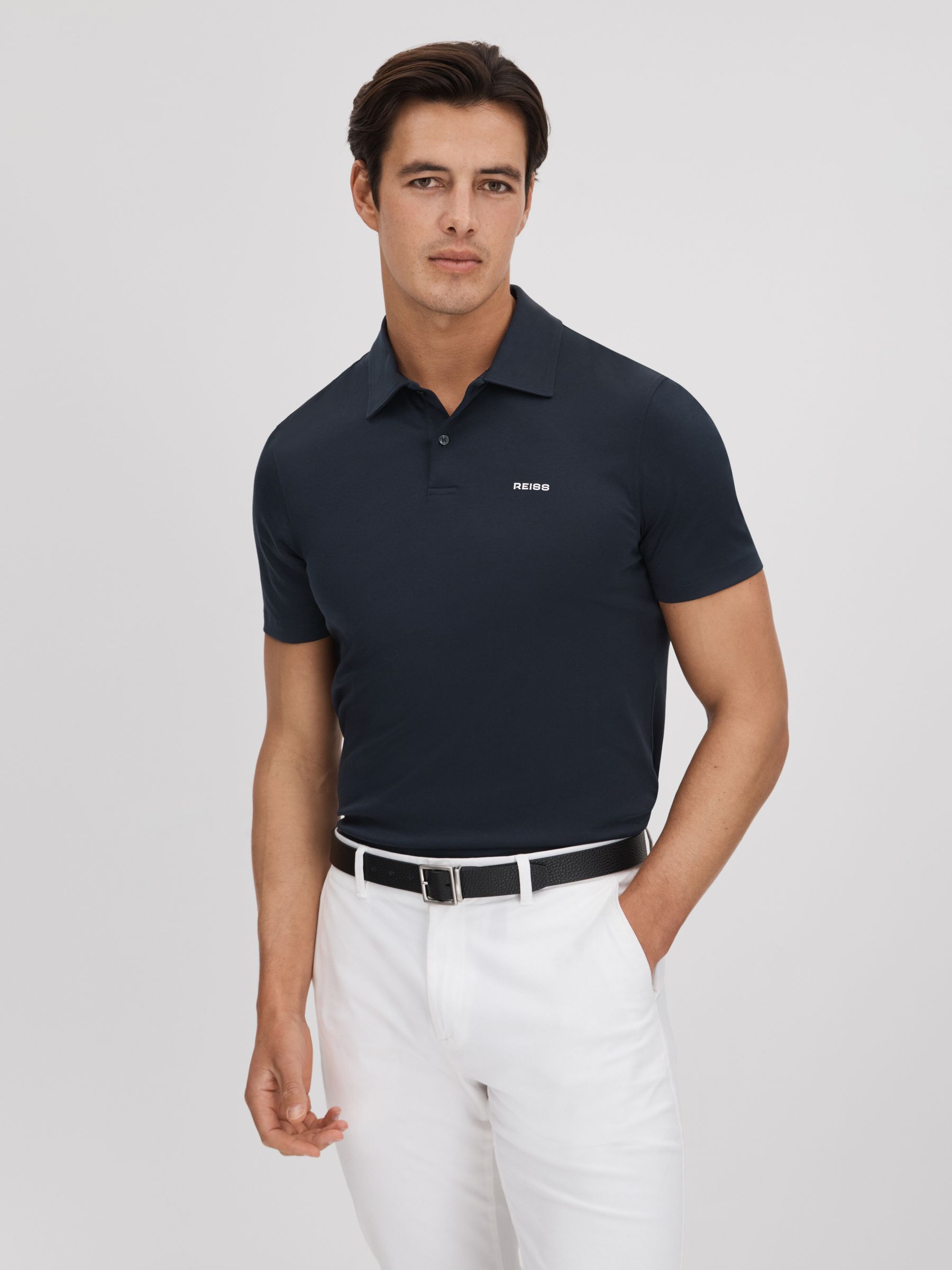 Slim Fit Cotton Polo Shirt in Navy - Image 1 of 6