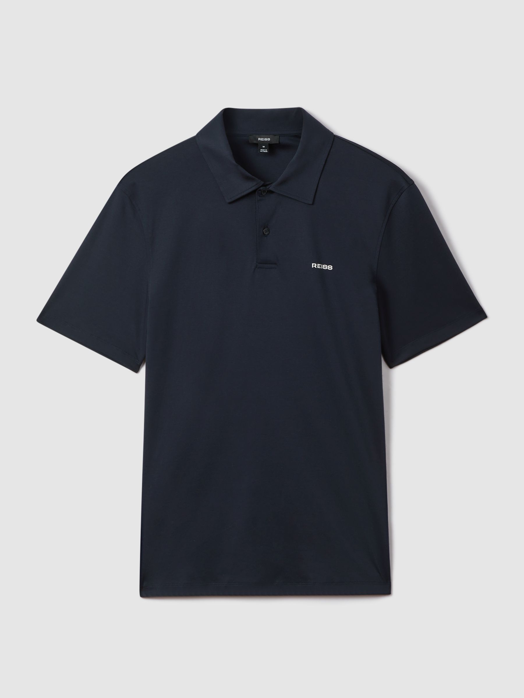 Slim Fit Cotton Polo Shirt in Navy - Image 2 of 6