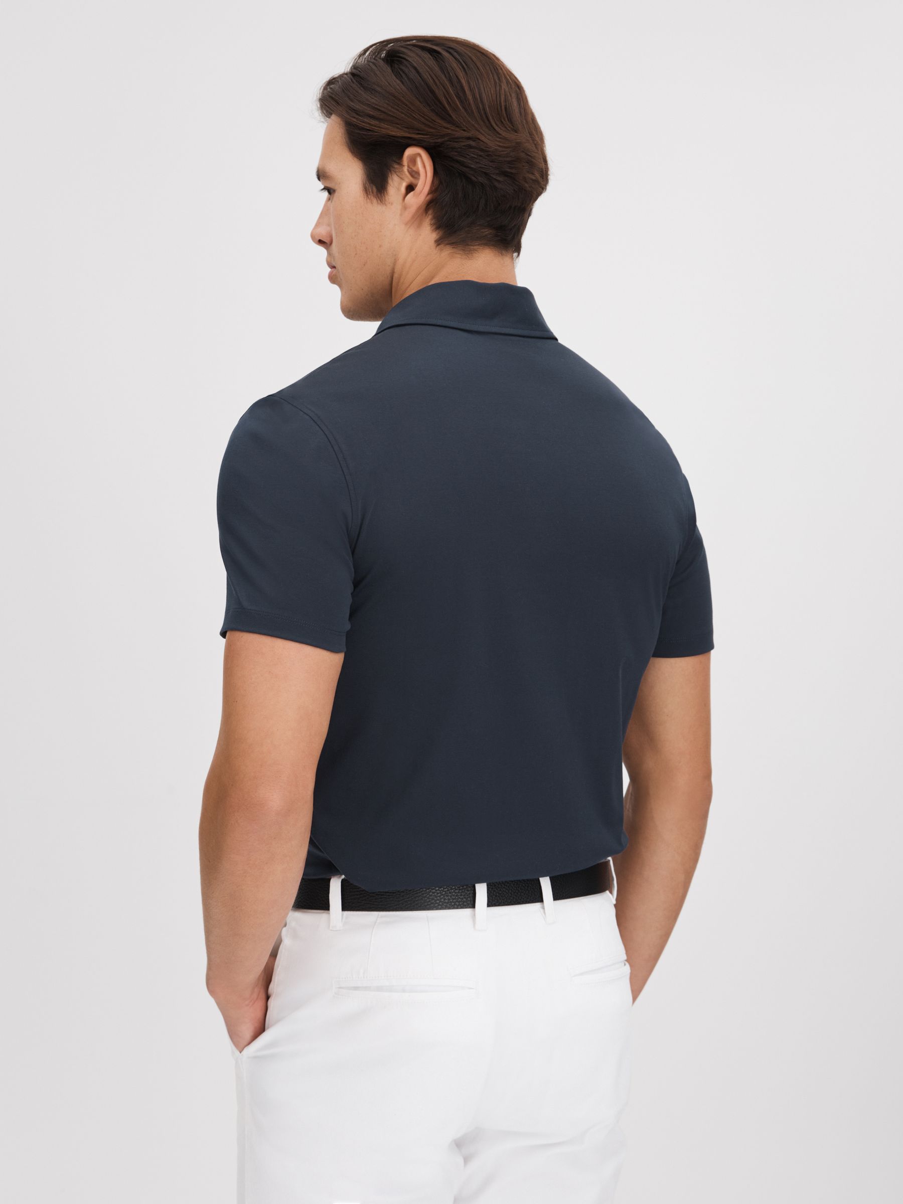 Slim Fit Cotton Polo Shirt in Navy - Image 5 of 6