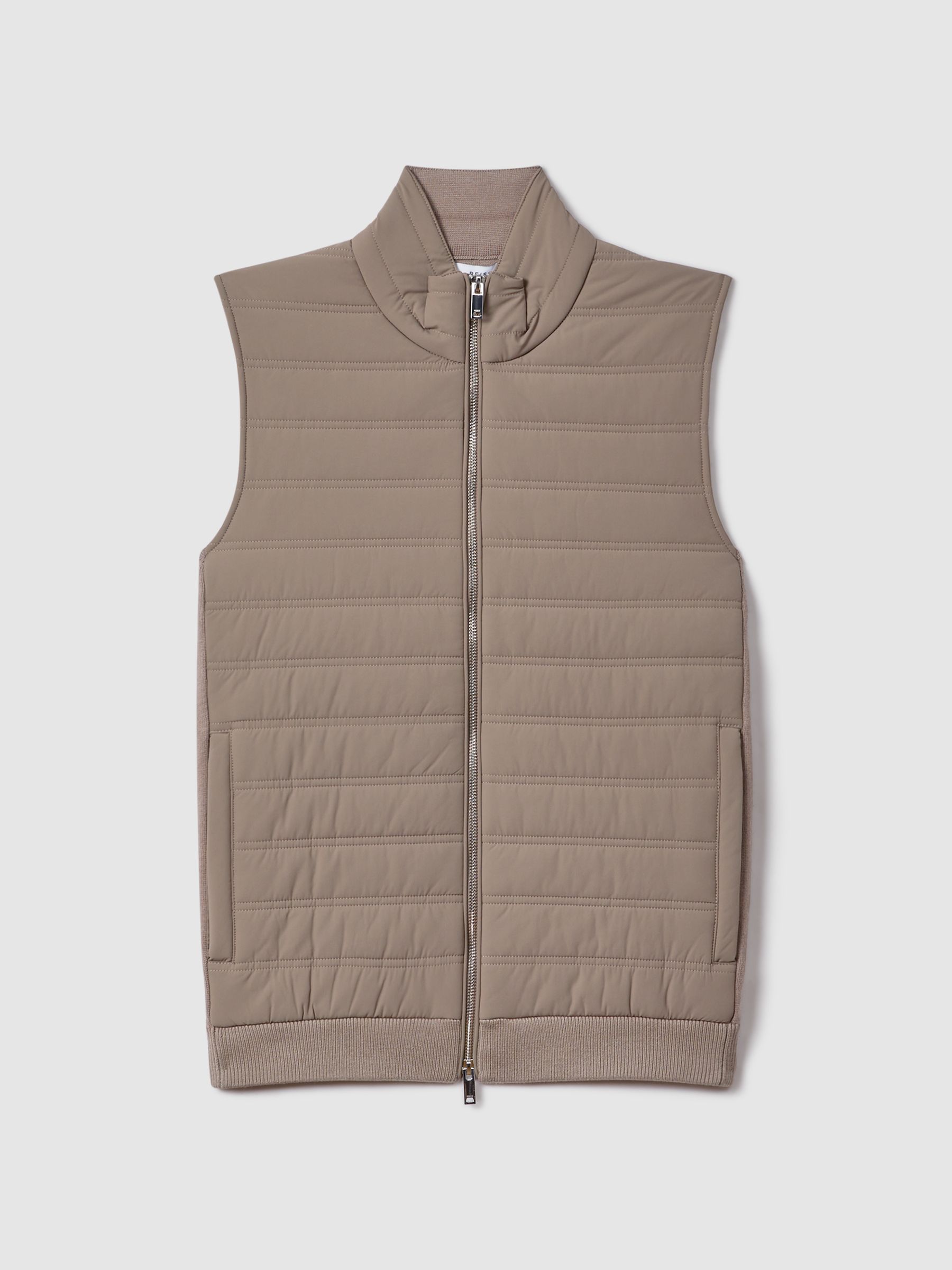 Hybrid Quilt and Knit Zip-Through Gilet in Mink - Image 2 of 6