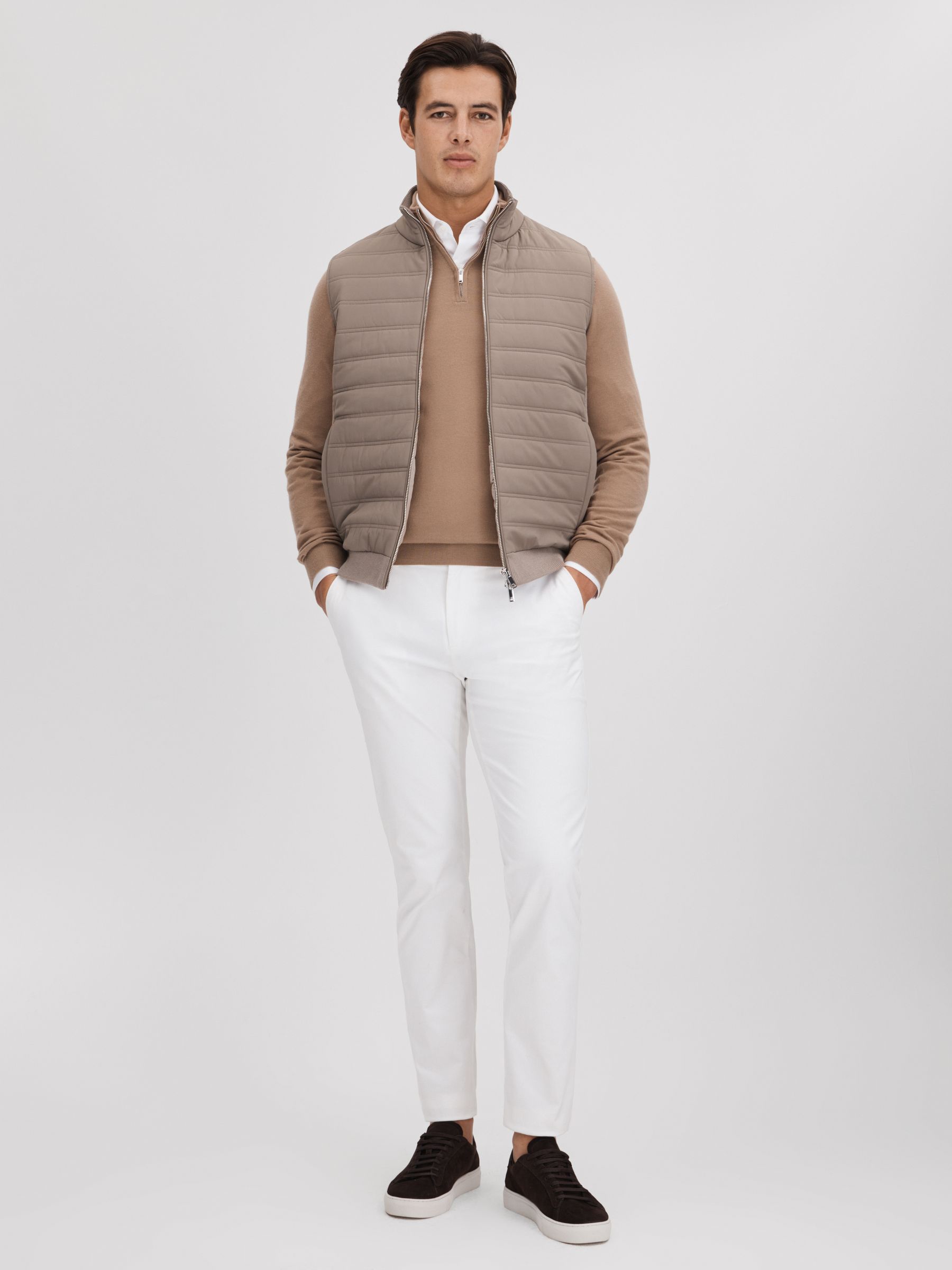 Hybrid Quilt and Knit Zip-Through Gilet in Mink - Image 3 of 6