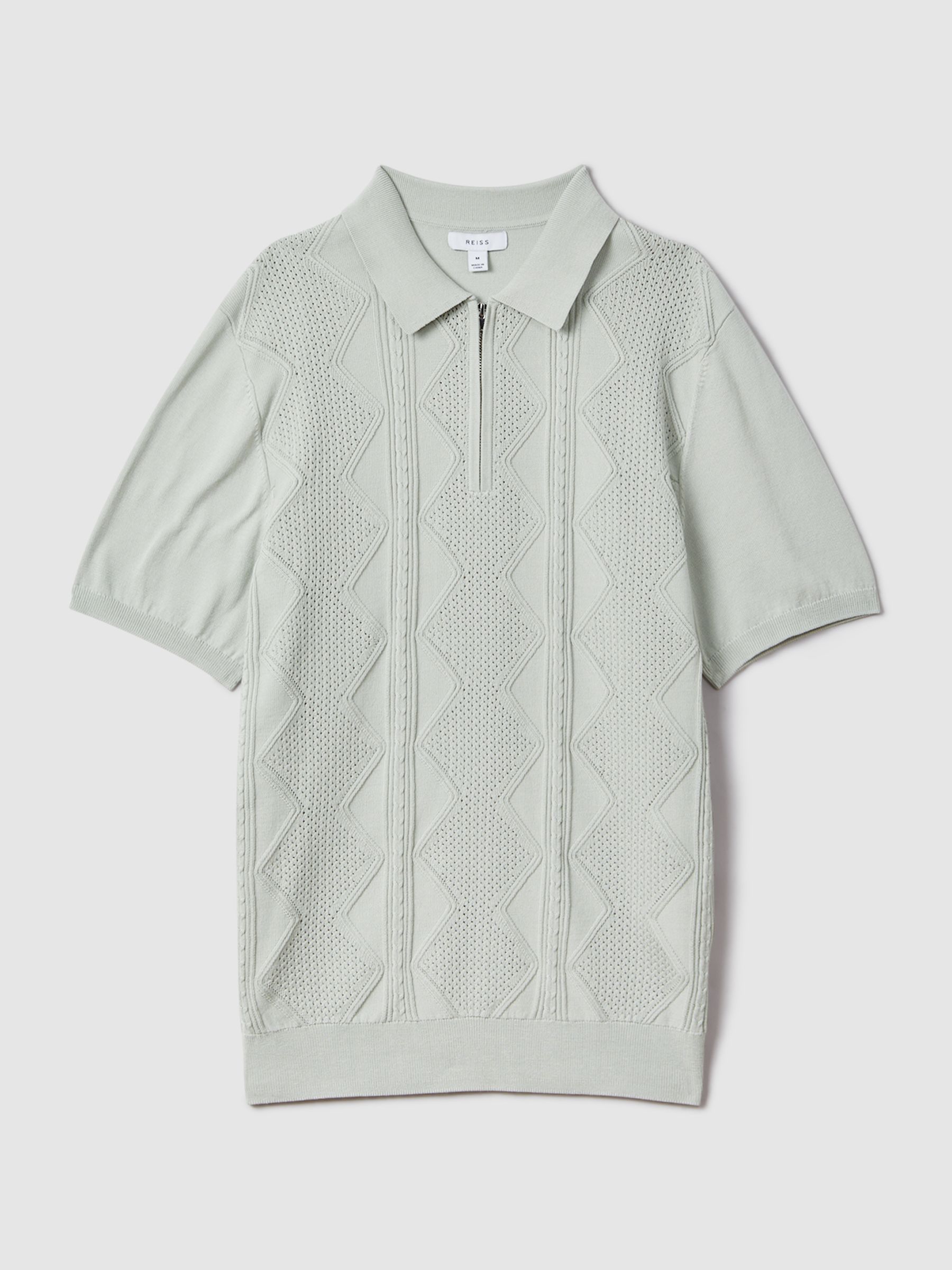 Cotton Half-Zip Polo Shirt in Pistachio - Image 2 of 5