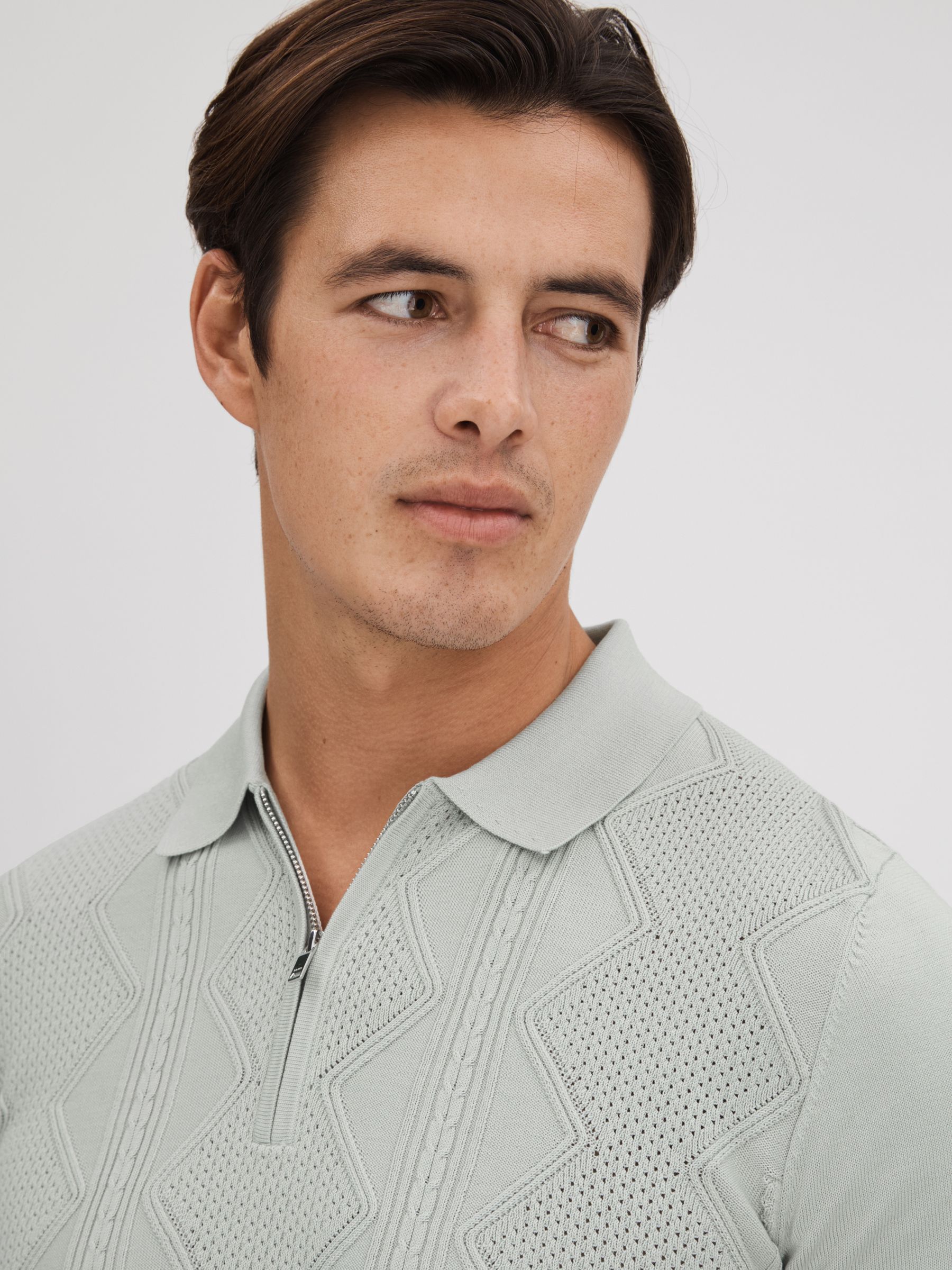 Cotton Half-Zip Polo Shirt in Pistachio - Image 3 of 5