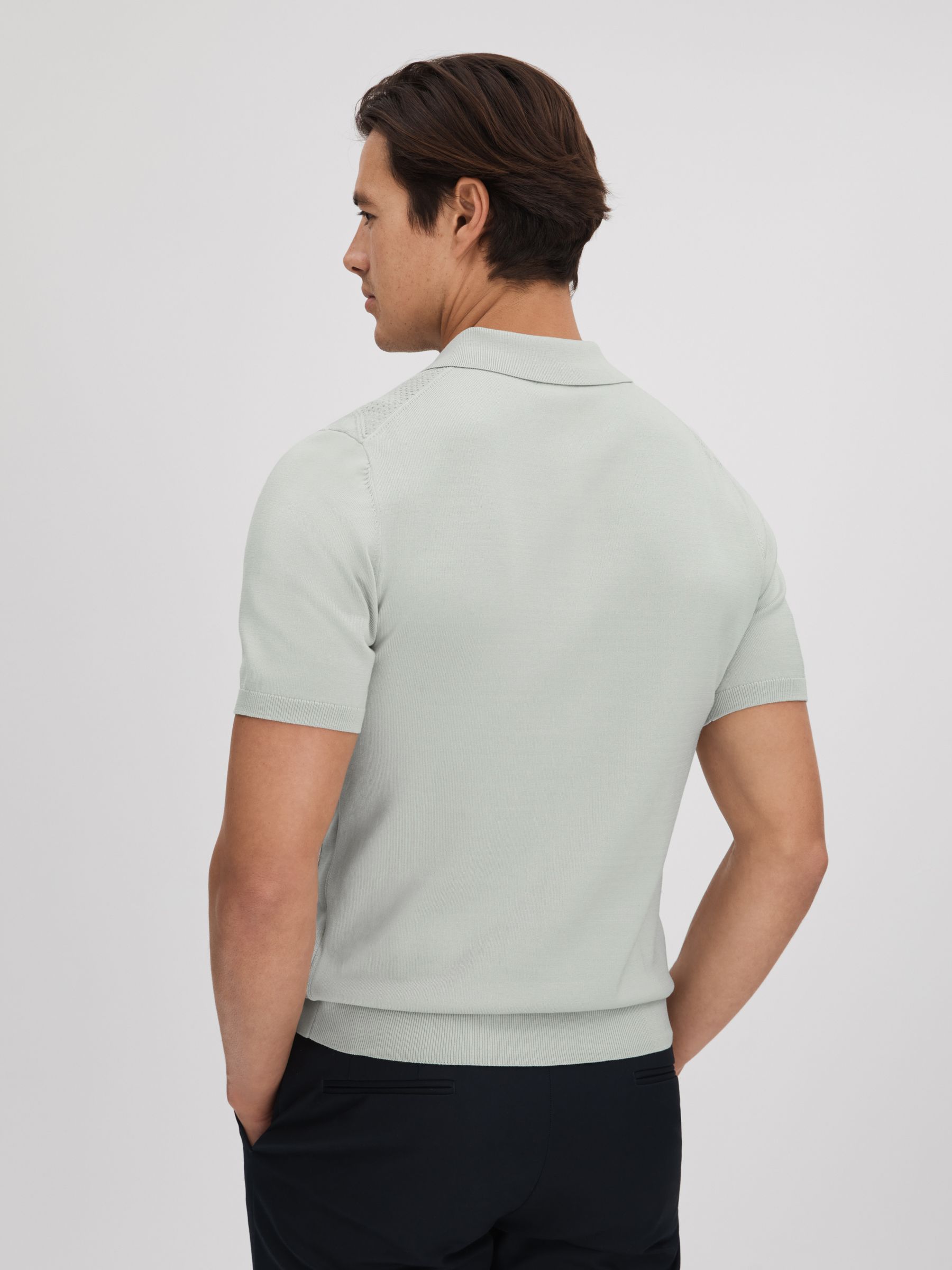 Cotton Half-Zip Polo Shirt in Pistachio - Image 4 of 5