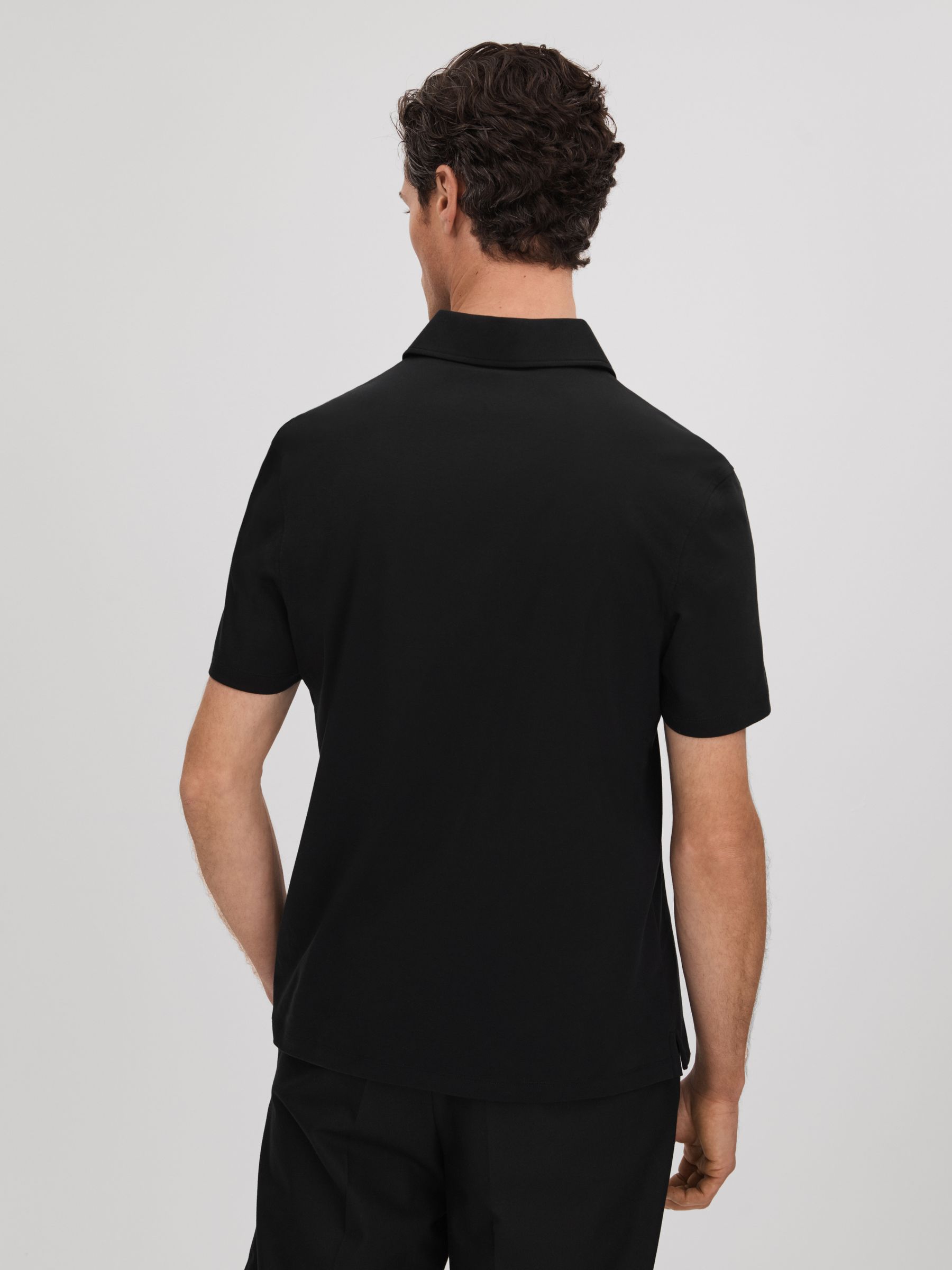 Slim Fit Cotton Polo Shirt in Black - Image 5 of 6