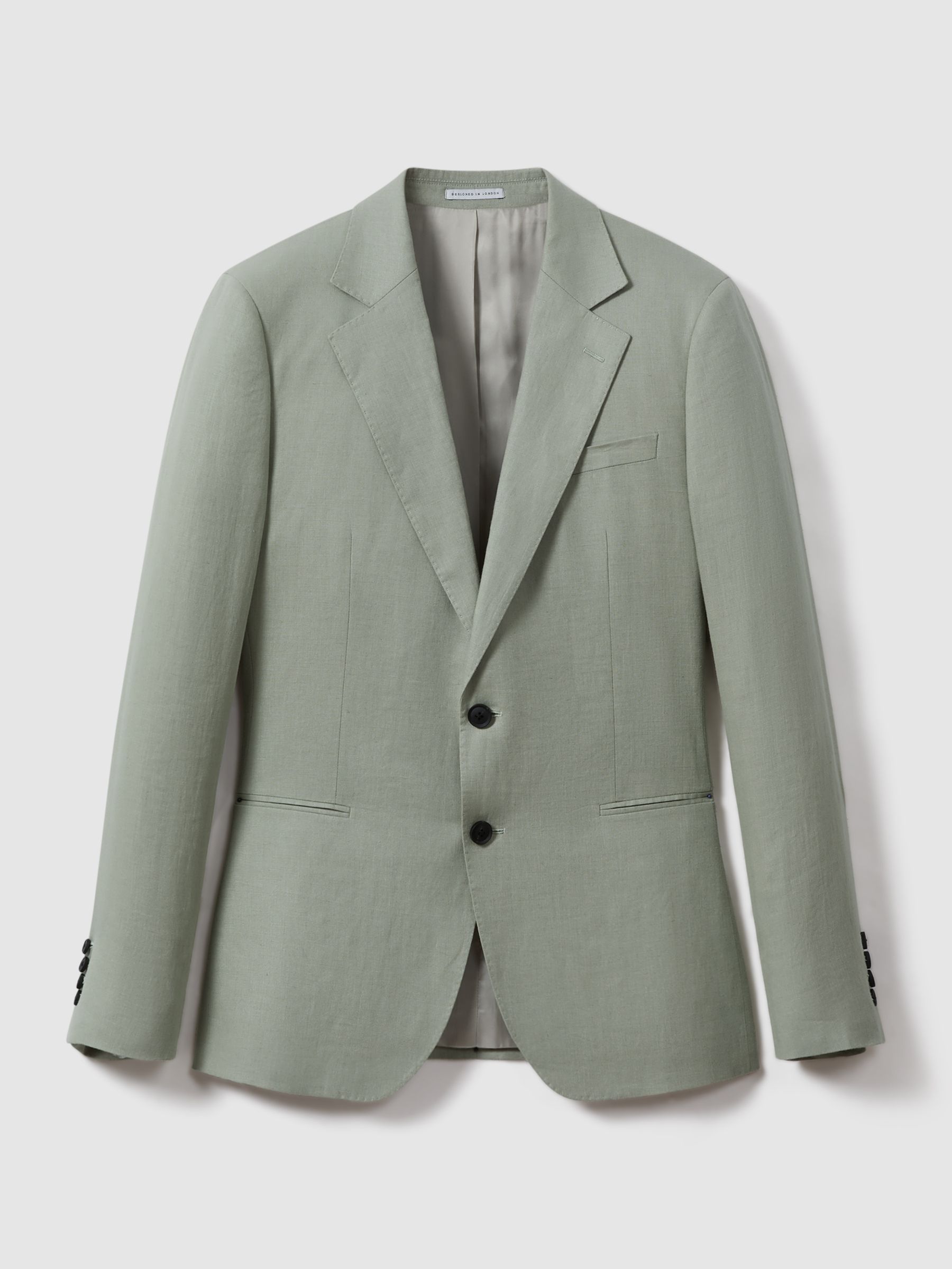 Single-Breasted Linen Suit Blazer Slim Fit in Apple - Image 2 of 8