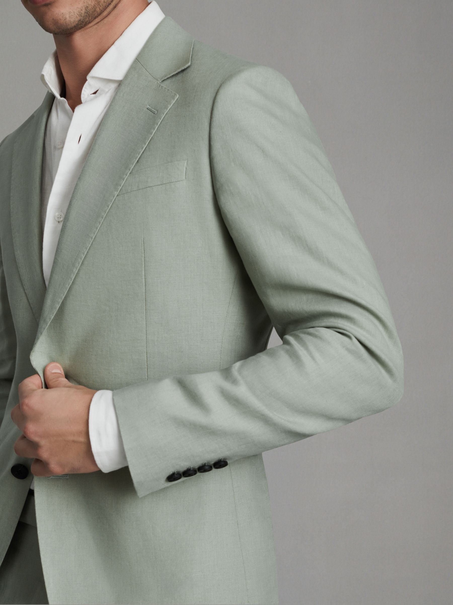 Single-Breasted Linen Suit Blazer Slim Fit in Apple - Image 4 of 8