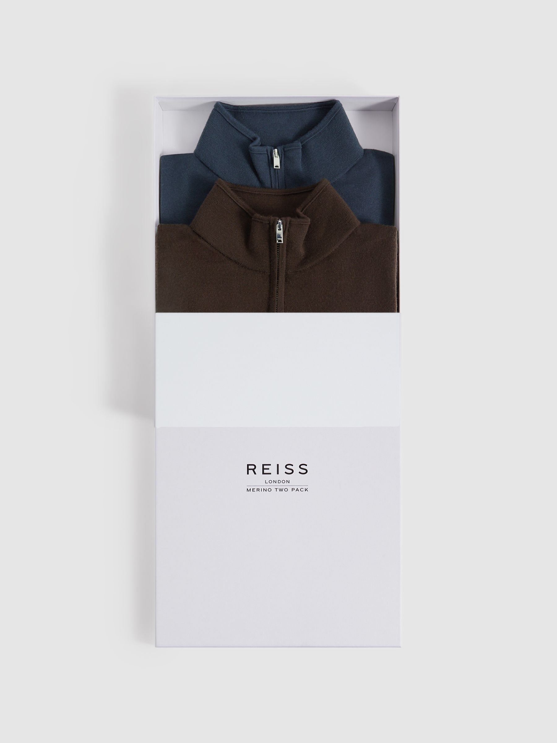 Two Pack Of Merino Wool Zip-Neck Jumpers in Bitter Chocolate/Anthracite - Image 1 of 5