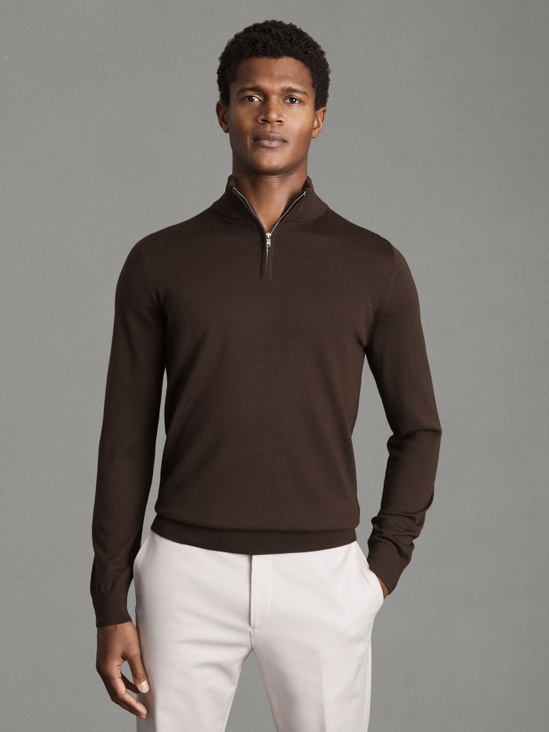 Two Pack Of Merino Wool Zip-Neck Jumpers in Bitter Chocolate/Anthracite - Image 2 of 5