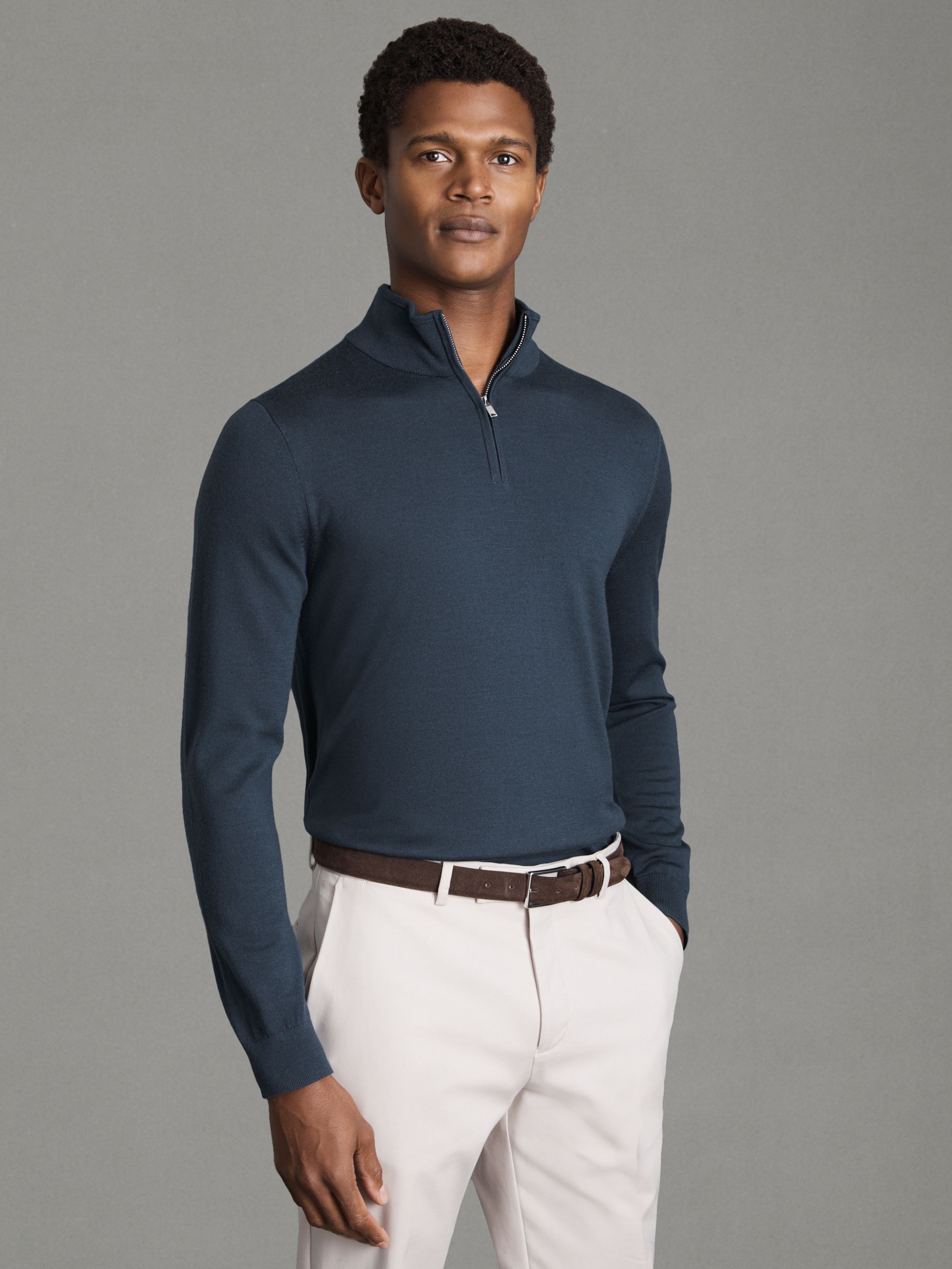 Two Pack Of Merino Wool Zip-Neck Jumpers in Bitter Chocolate/Anthracite - Image 4 of 5