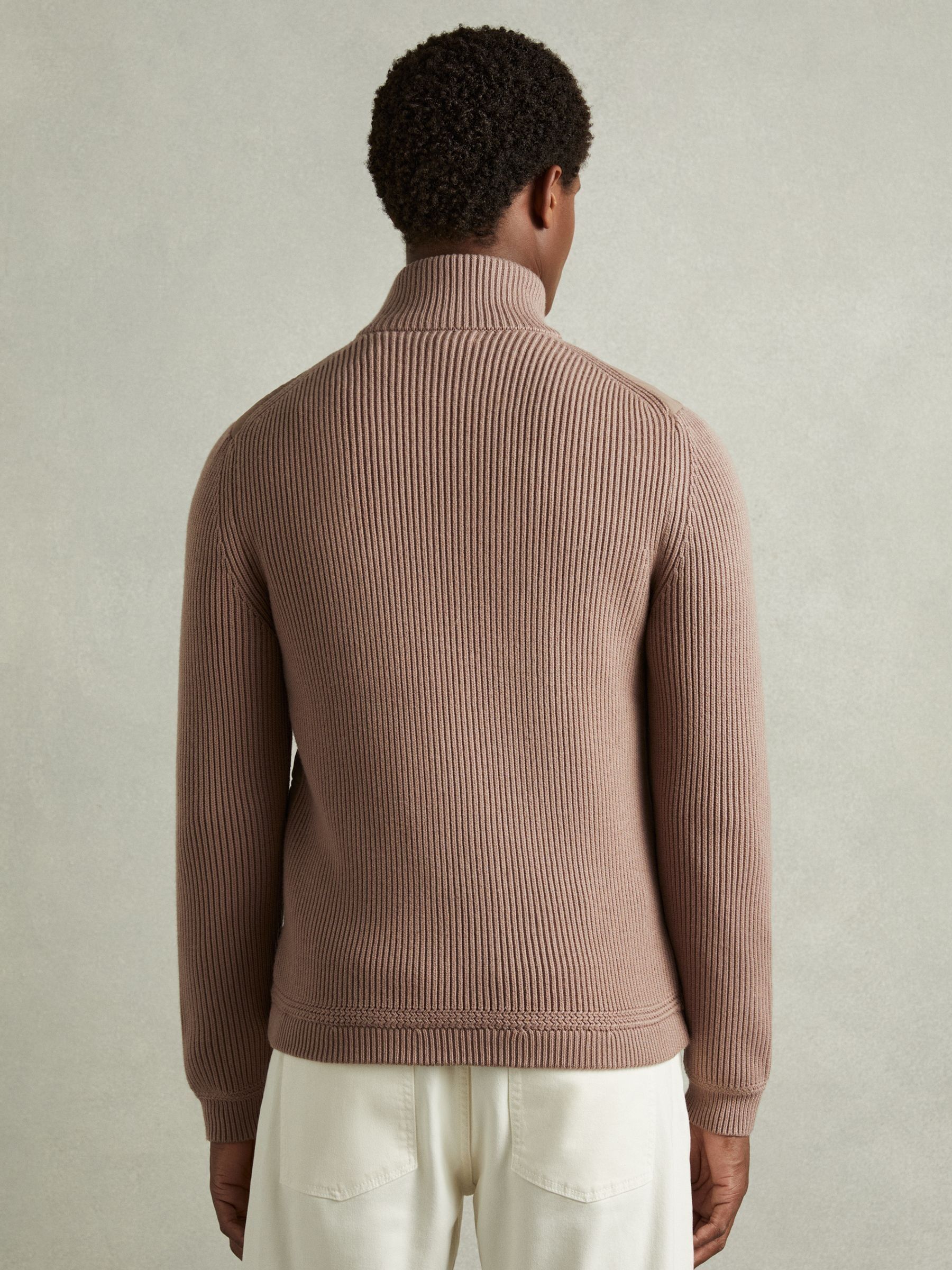 Reiss Hybrid Quilt and Knit Zip-Through Jacket in Mink | REISS