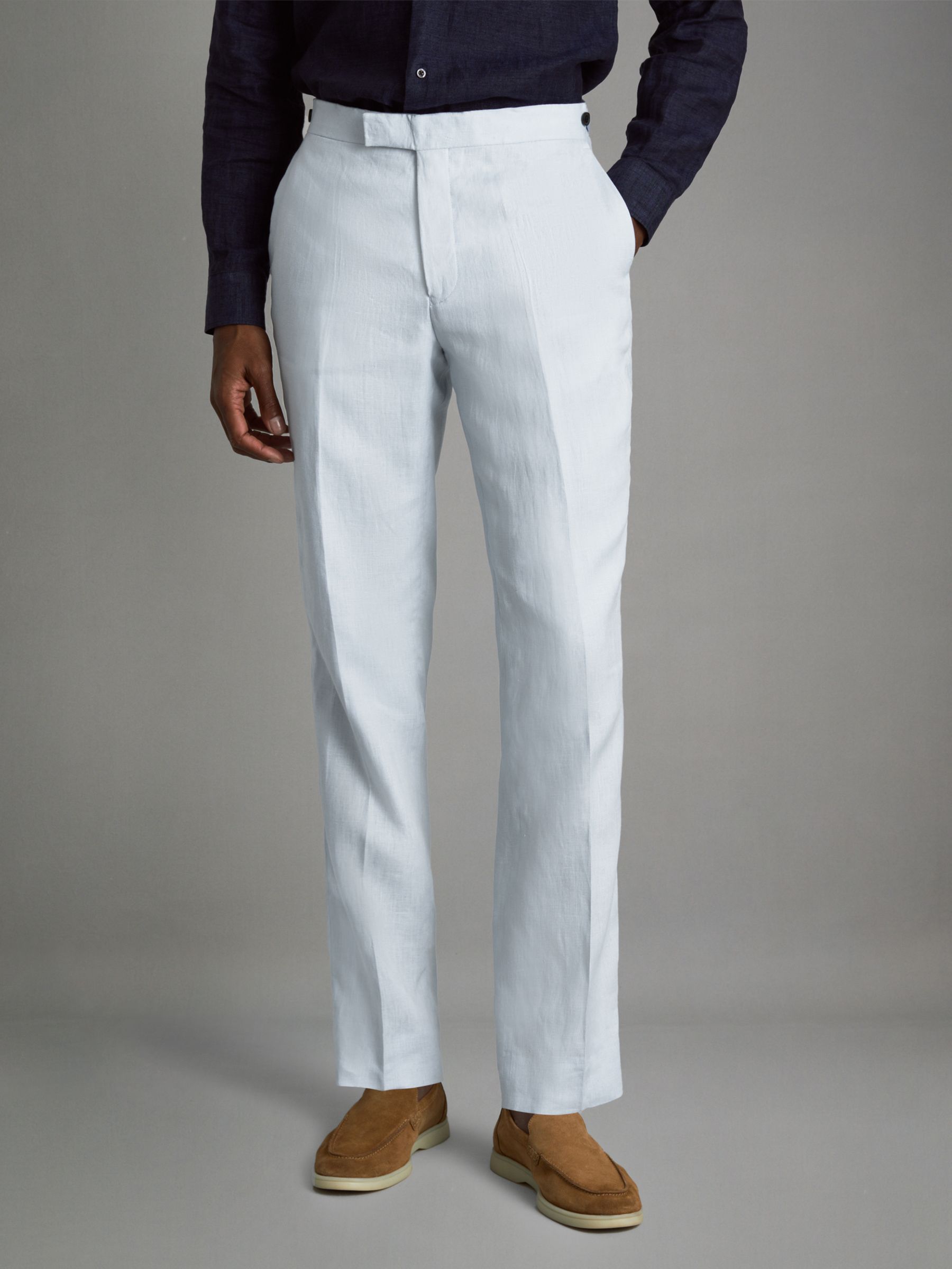 Slim Fit Linen Trousers in Soft Blue - Image 1 of 6