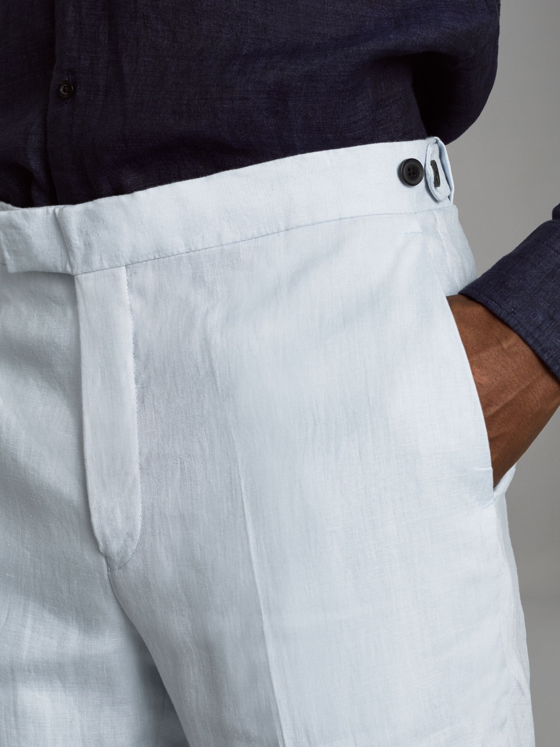 Slim Fit Linen Trousers in Soft Blue - Image 4 of 6