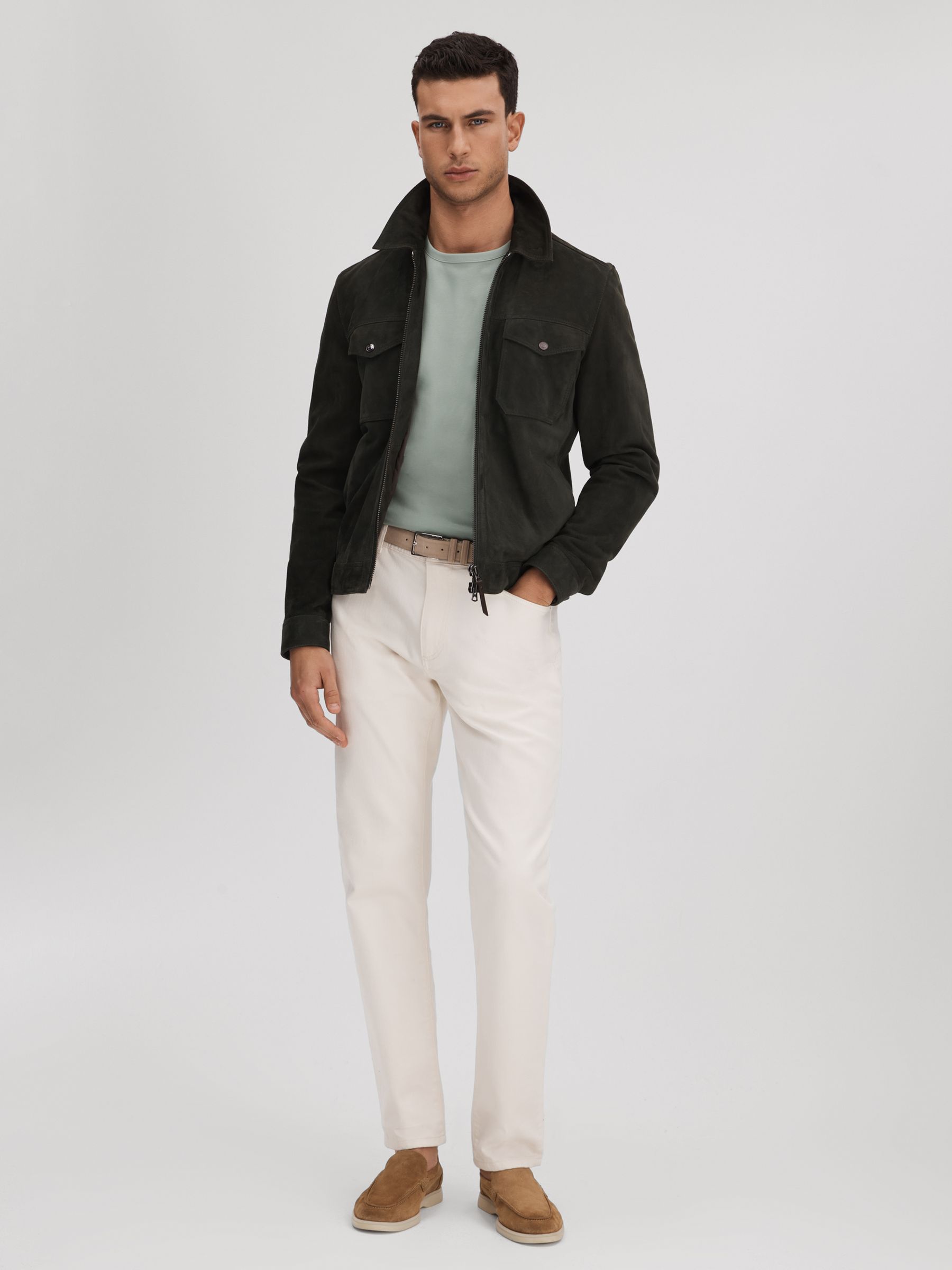 Slim Fit Cotton Crew T-Shirt in Sage - Image 3 of 6