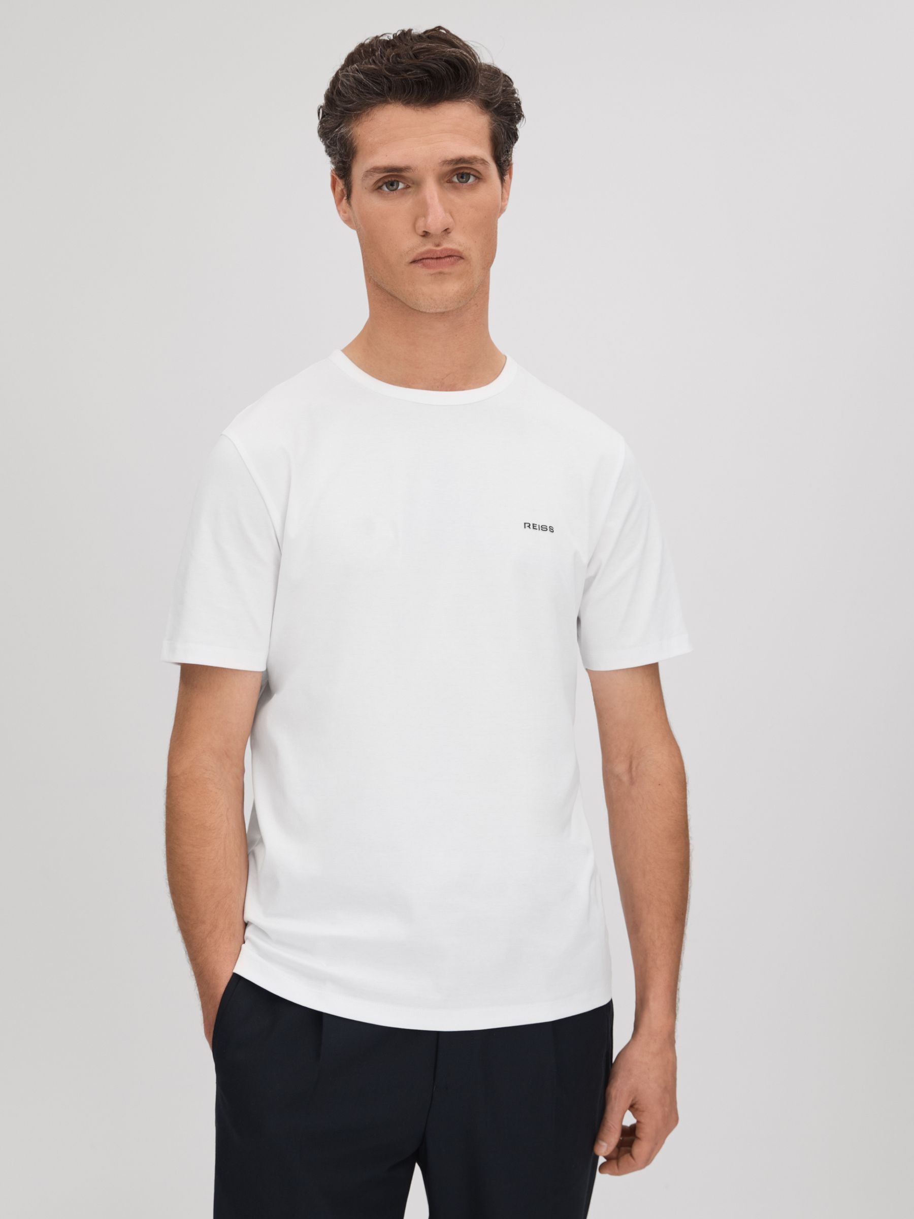 Slim Fit Cotton Crew T-Shirt in White - Image 1 of 6