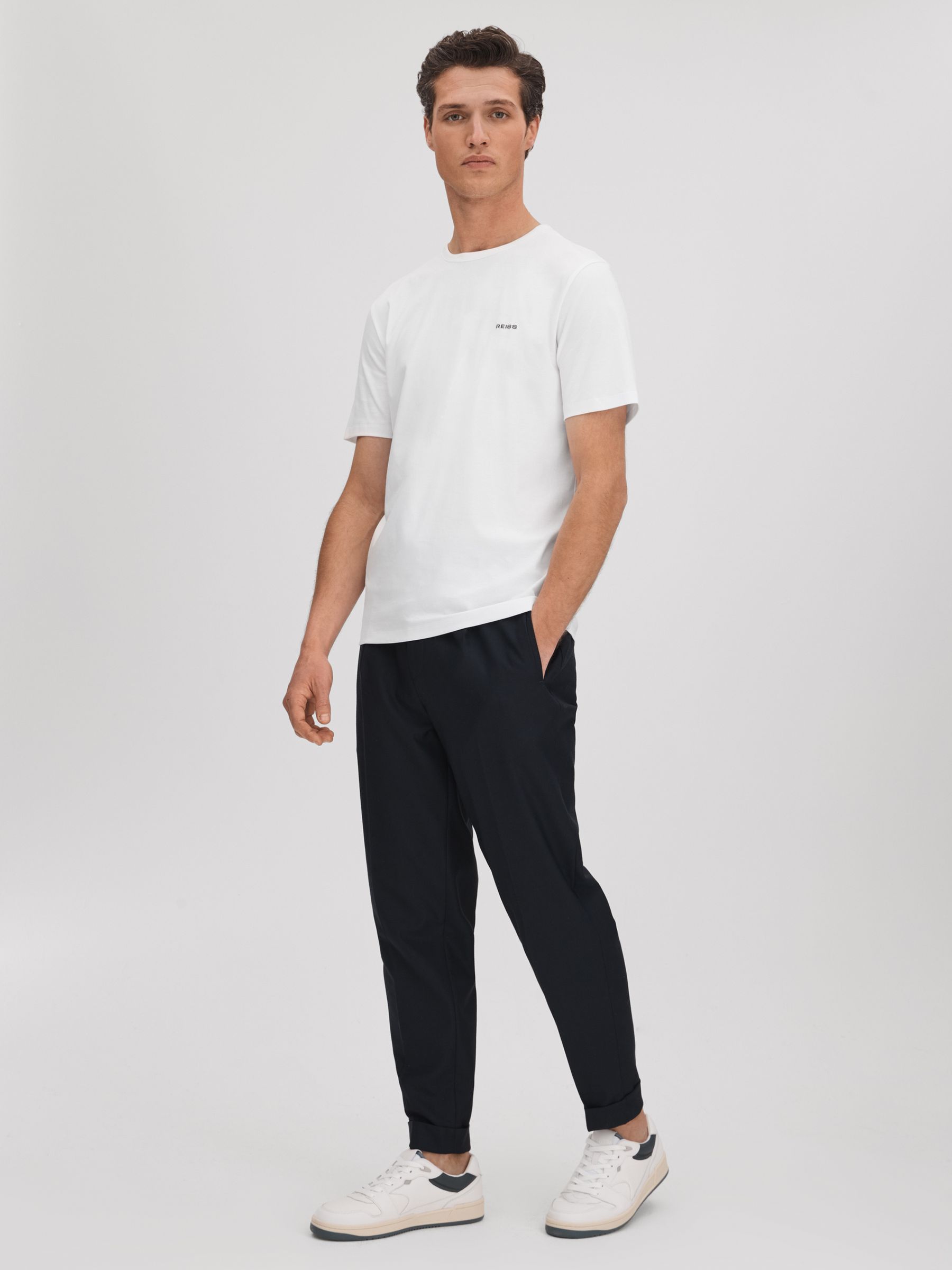 Slim Fit Cotton Crew T-Shirt in White - Image 3 of 6