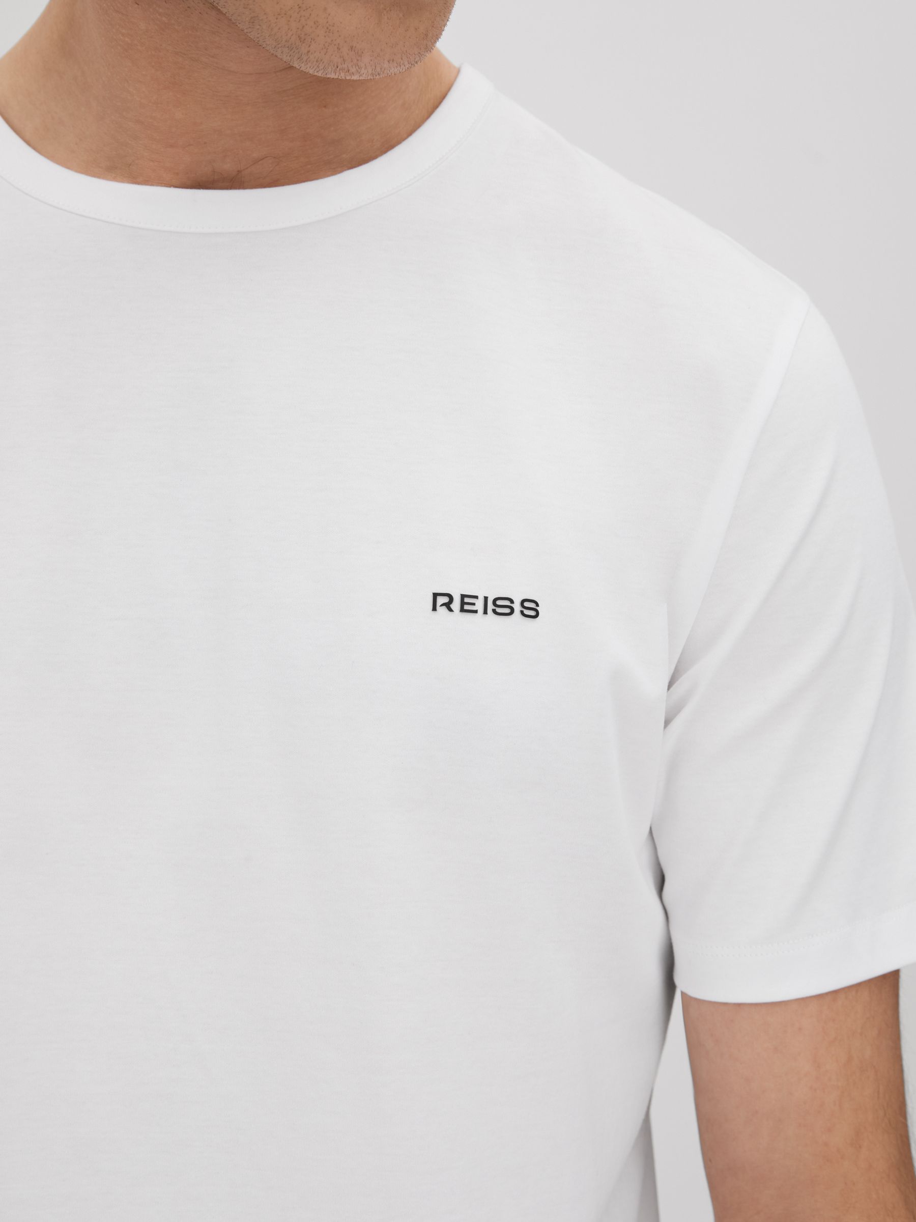 Slim Fit Cotton Crew T-Shirt in White - Image 4 of 6