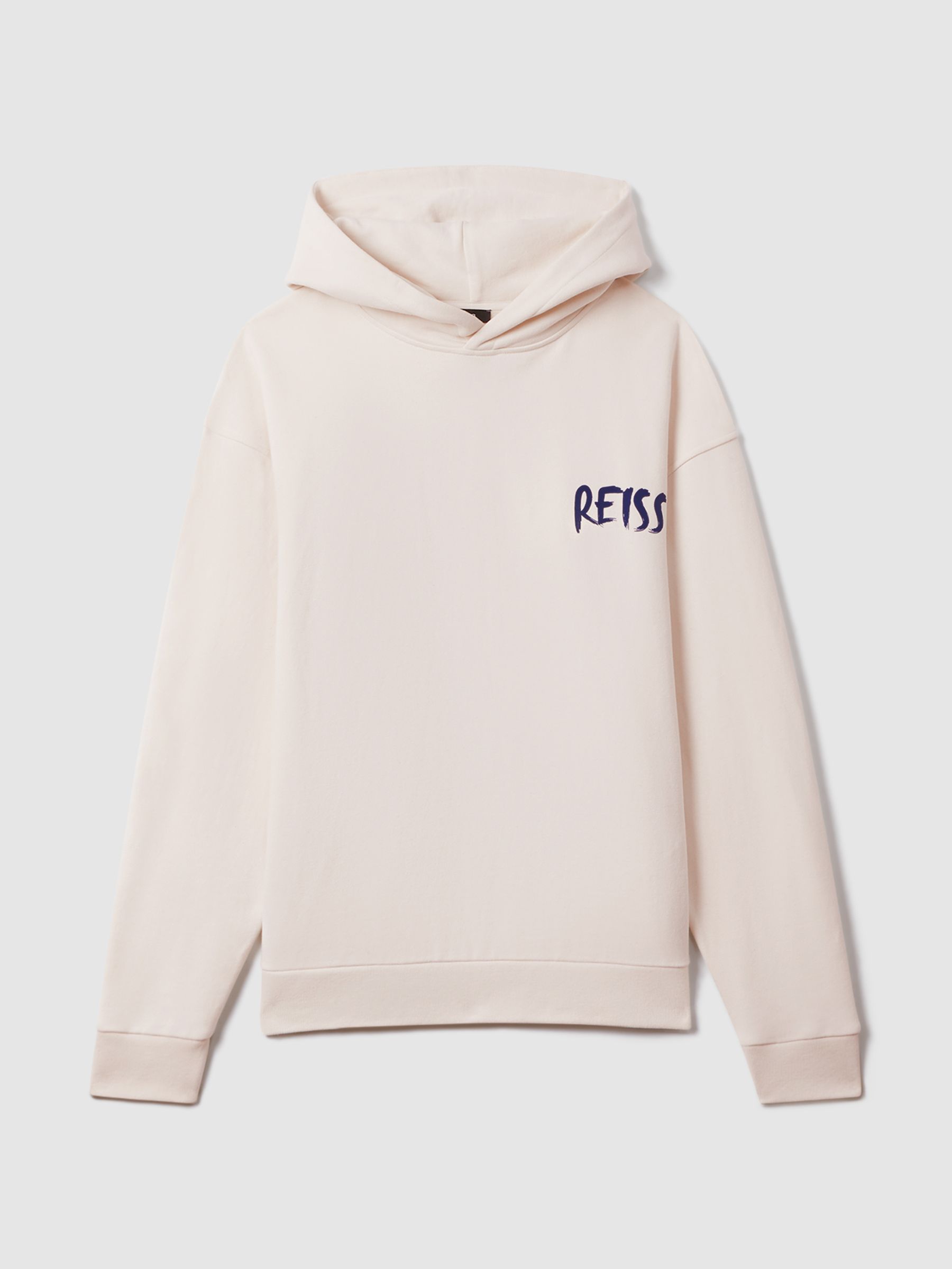 Cotton Relaxed Motif Hoodie in Ecru/Blue - Image 2 of 6