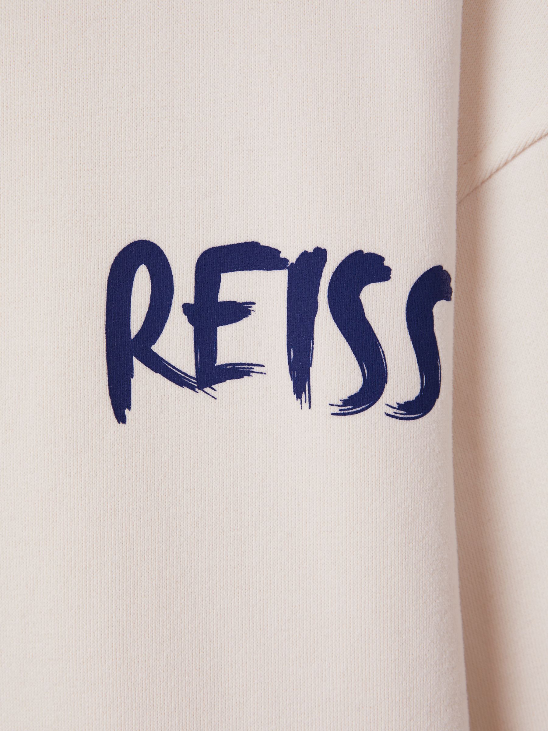 Cotton Relaxed Motif Hoodie in Ecru/Blue - Image 6 of 6