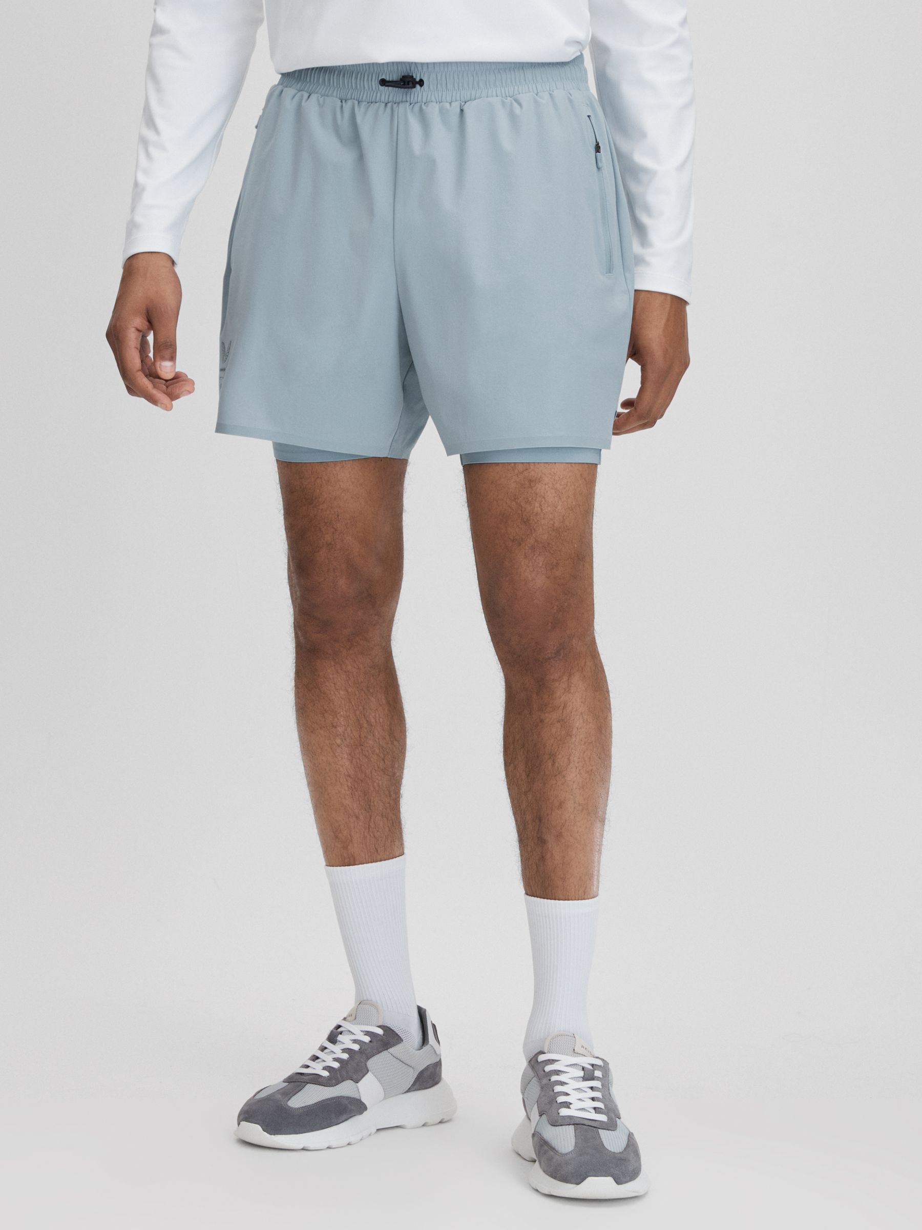 Castore Water Repellent 2-in-1 Shorts in Blue Silver - Image 1 of 8