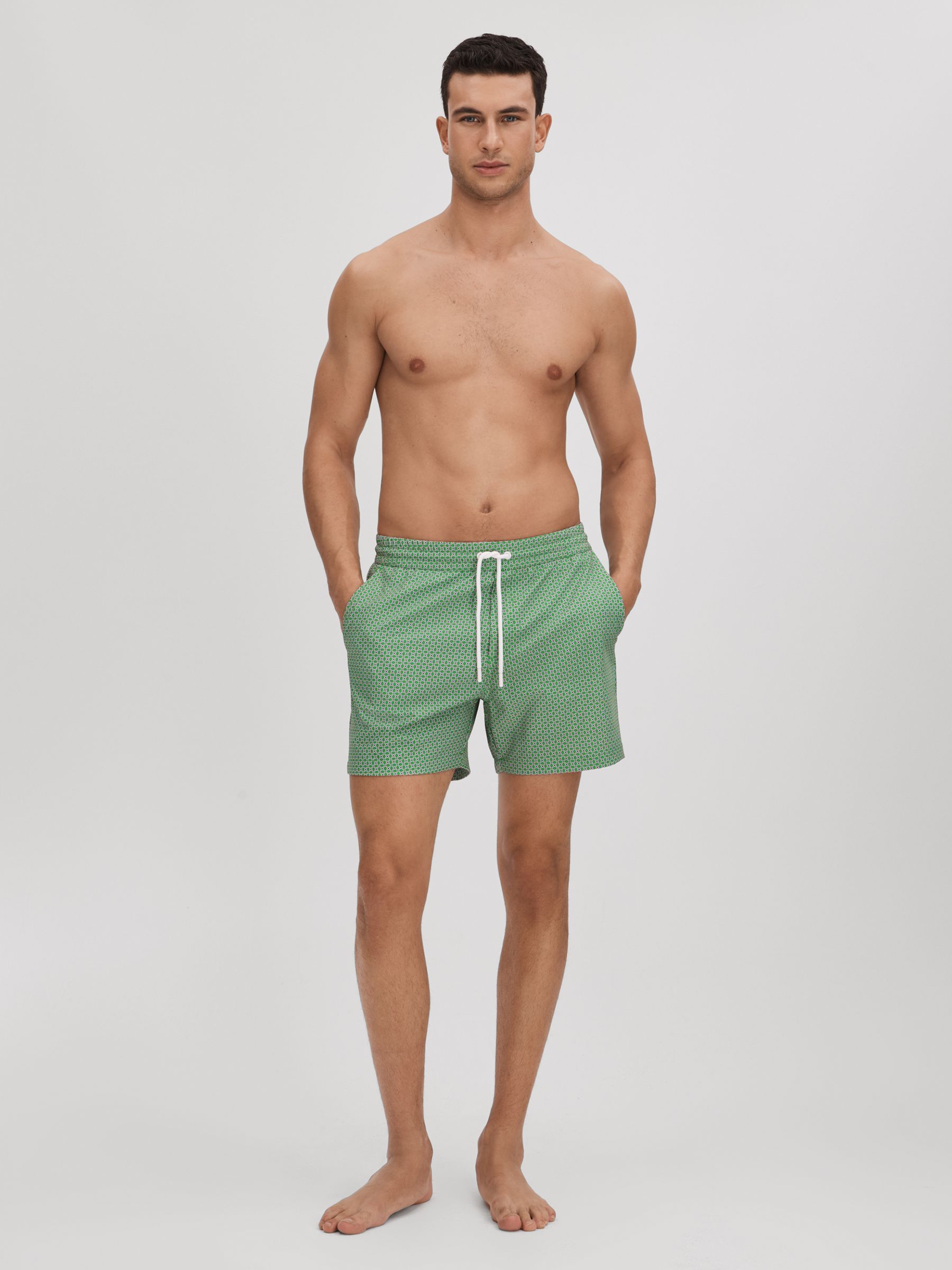 Printed Drawstring Swim Shorts in Bright Green/White - Image 1 of 6