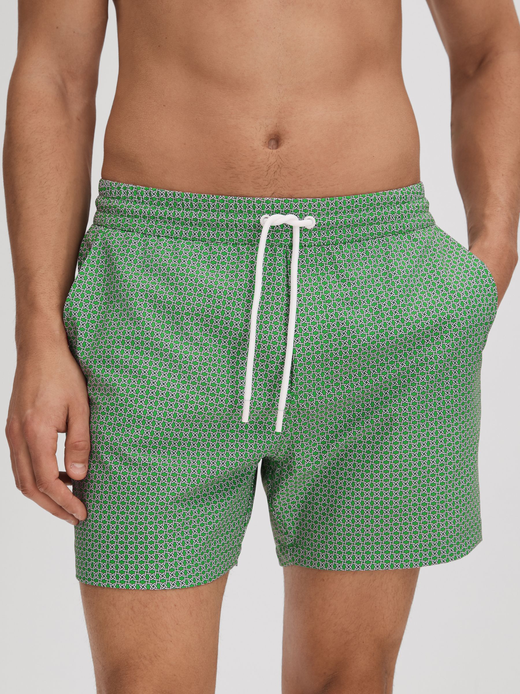 Printed Drawstring Swim Shorts in Bright Green/White - Image 3 of 6