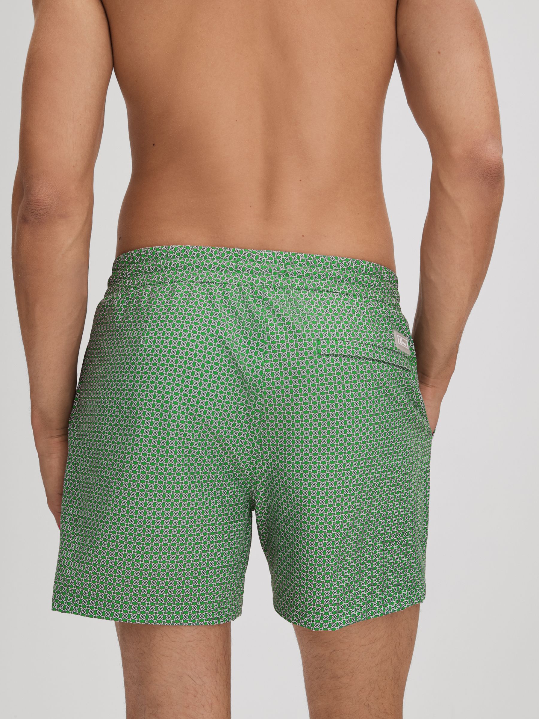 Printed Drawstring Swim Shorts in Bright Green/White - Image 5 of 6