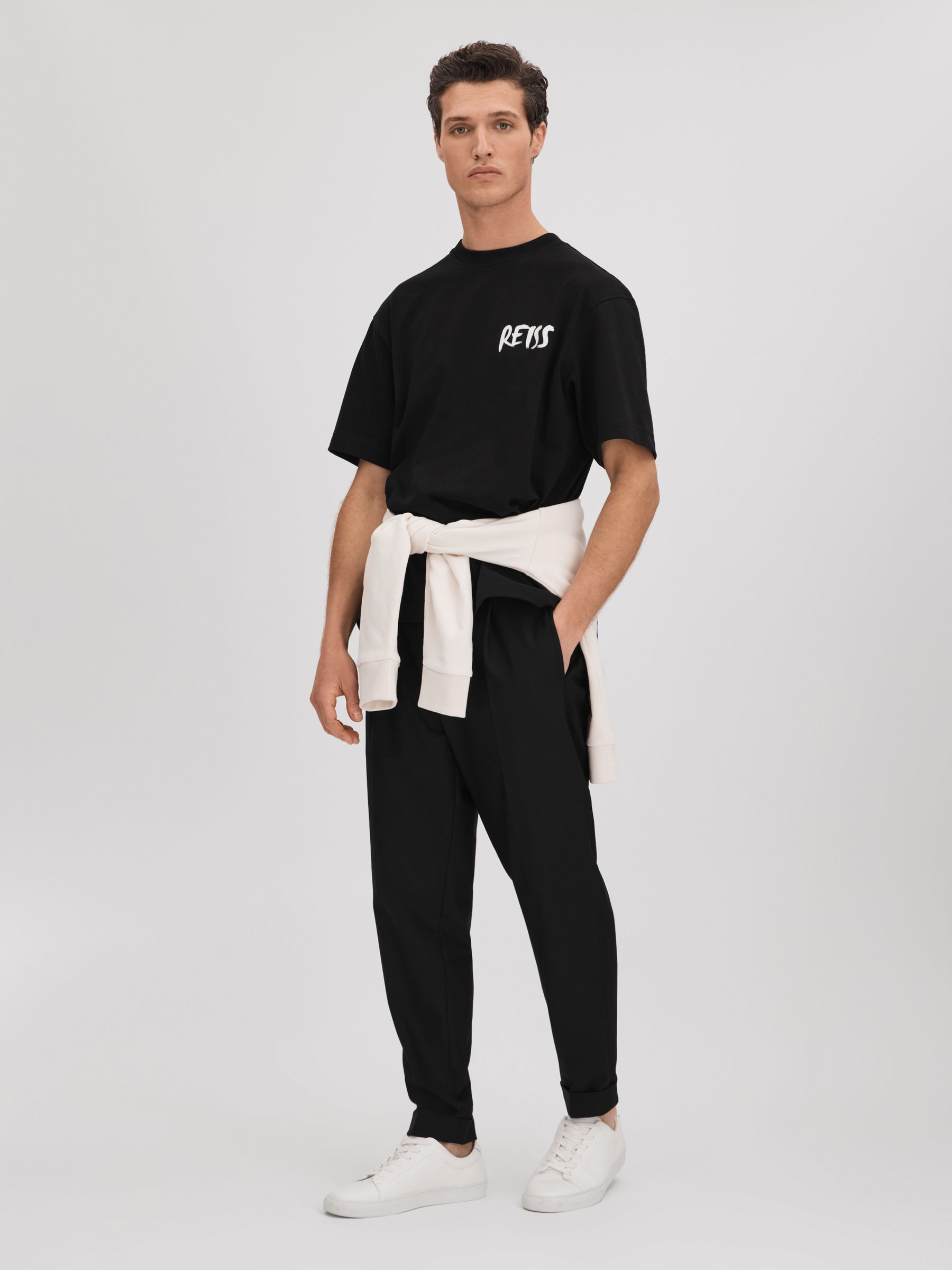 Cotton Motif T-Shirt in Black/White - Image 3 of 6