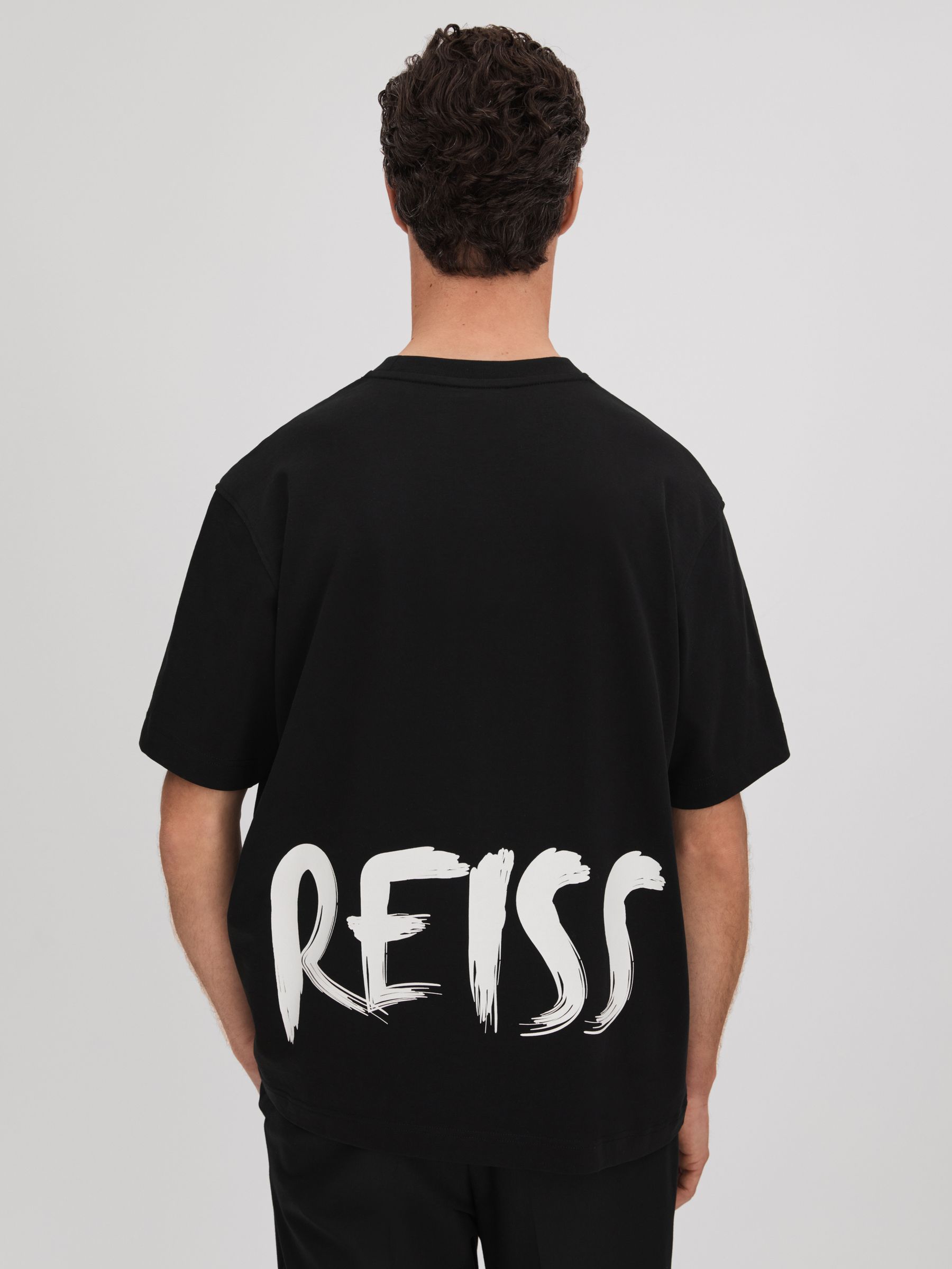 Cotton Motif T-Shirt in Black/White - Image 5 of 6